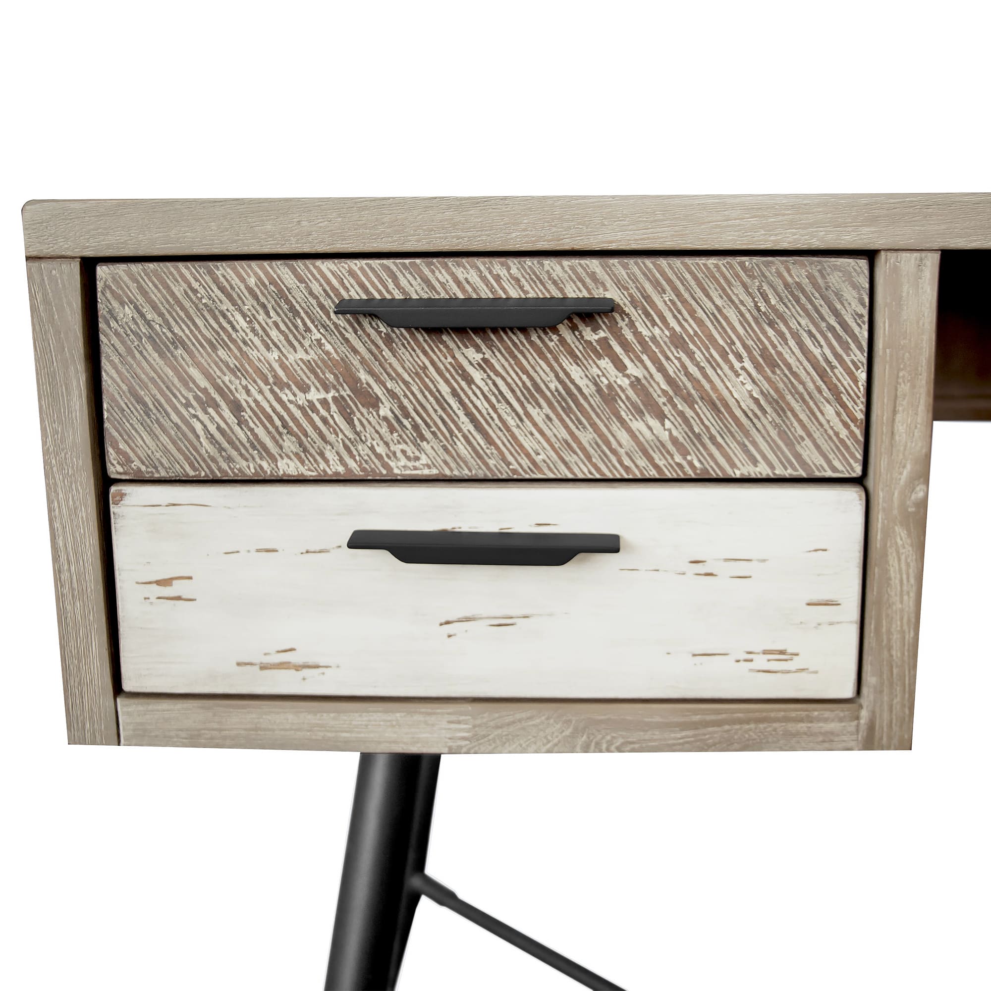 Transitional Two-Tone Acacia Wood Desk with Sleek Black Base