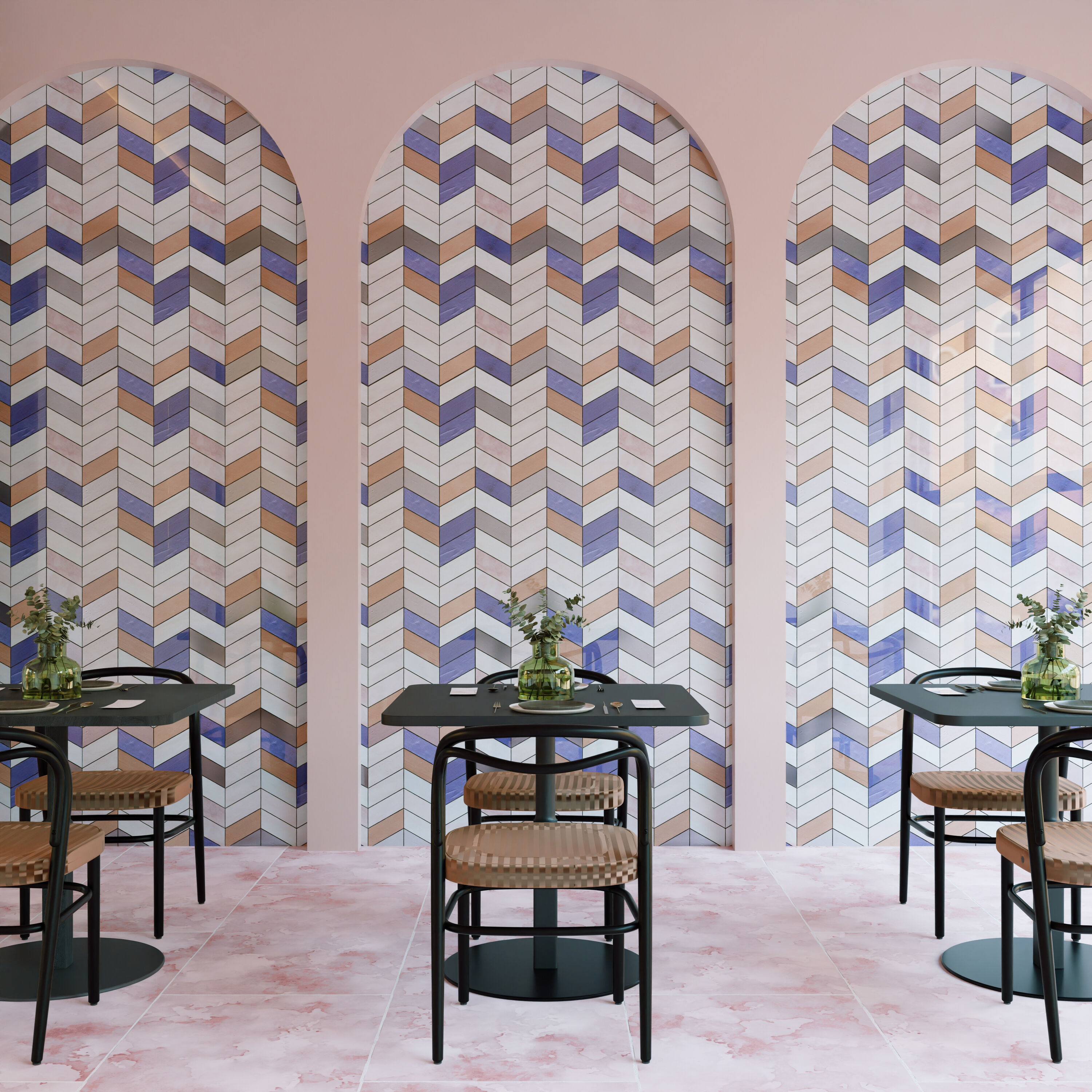 Elizabeth Sutton Glory Pink Chevron Glass Mosaic Tile