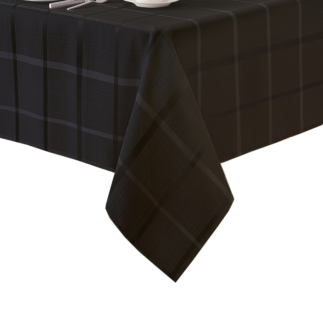 Elrene Home Fashions 026865925104 Elegance Plaid Jacquard 60"x120" Indoor Black Table Cover for 8-ft rectangle