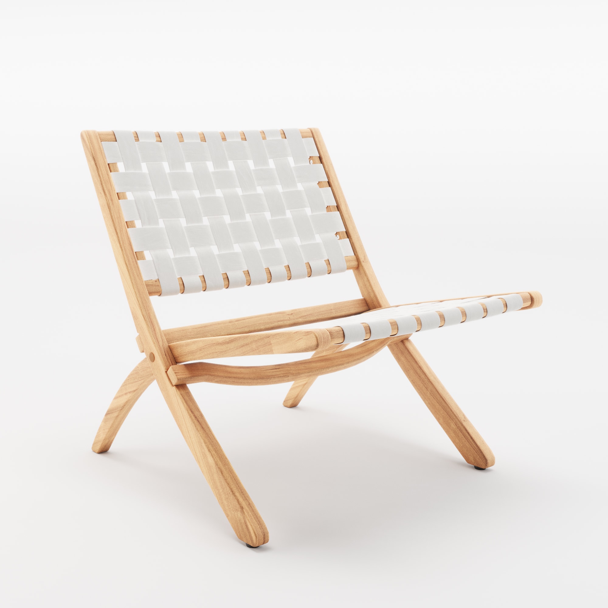 LUE BONA White Leather and Natural Wood Standard Folding Chair with ...