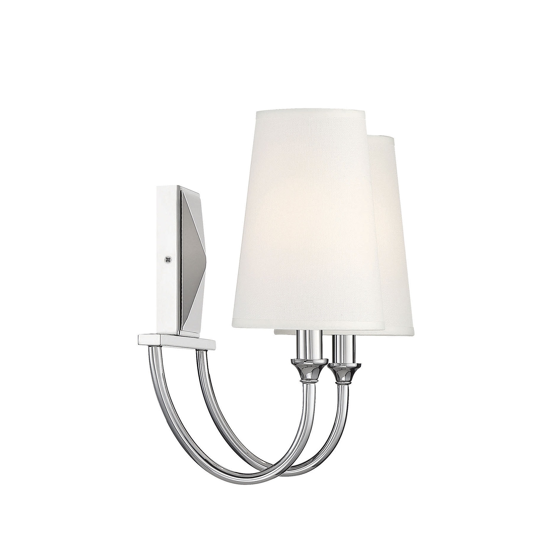 Cameron Polished Nickel Vanity Light with White Fabric Shades