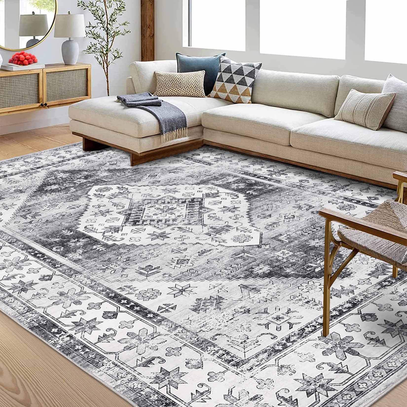 Garvee YXY-LO-PHO-14TNS81F 10 x 13 (ft) Loomed Gray Rectangular Indoor Floral/Botanical Vintage Machine washable Pet Friendly Area rug