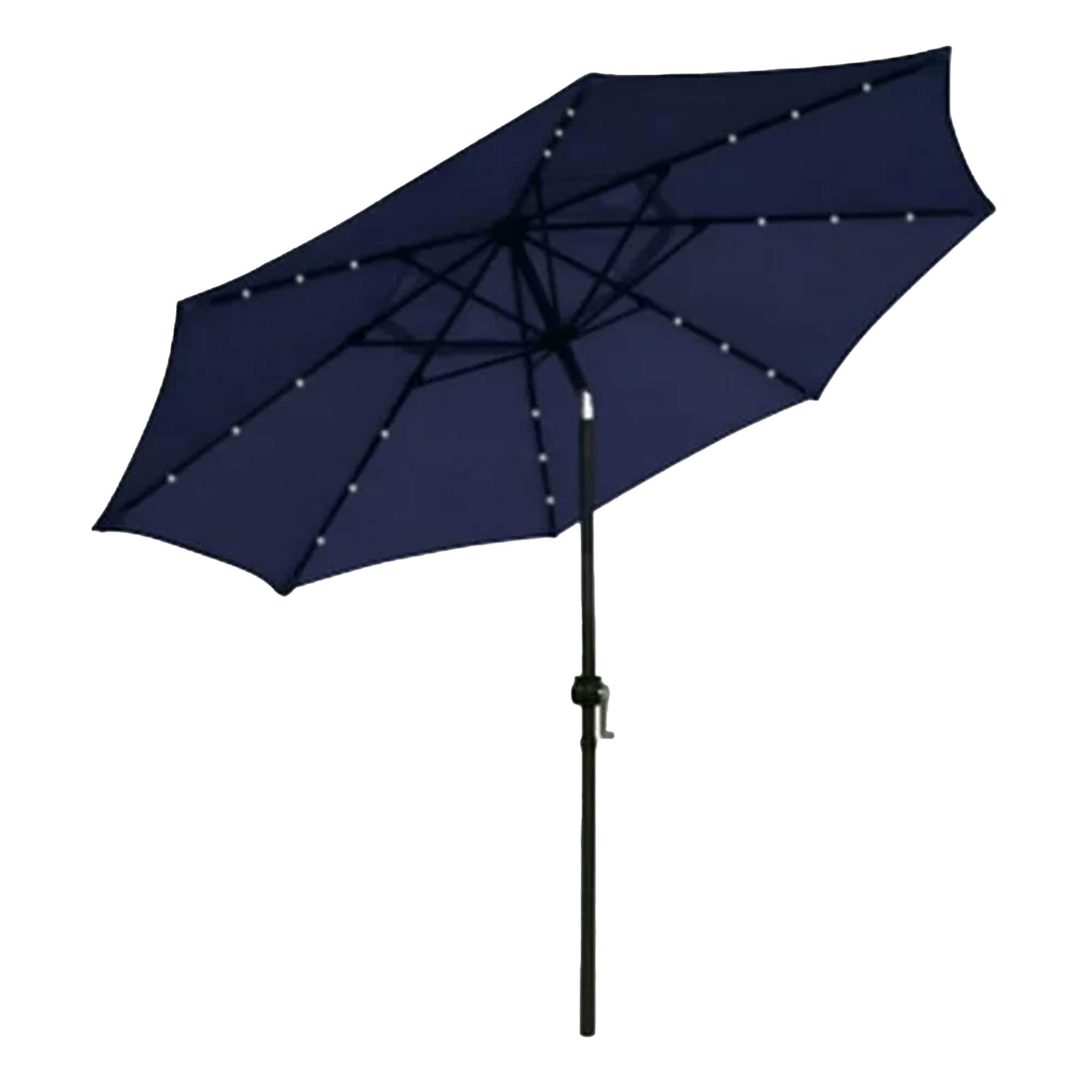 Four Seasons Courtyard  9’ Polyester Patio Market LED Umbrella w/Steel Pole Navy