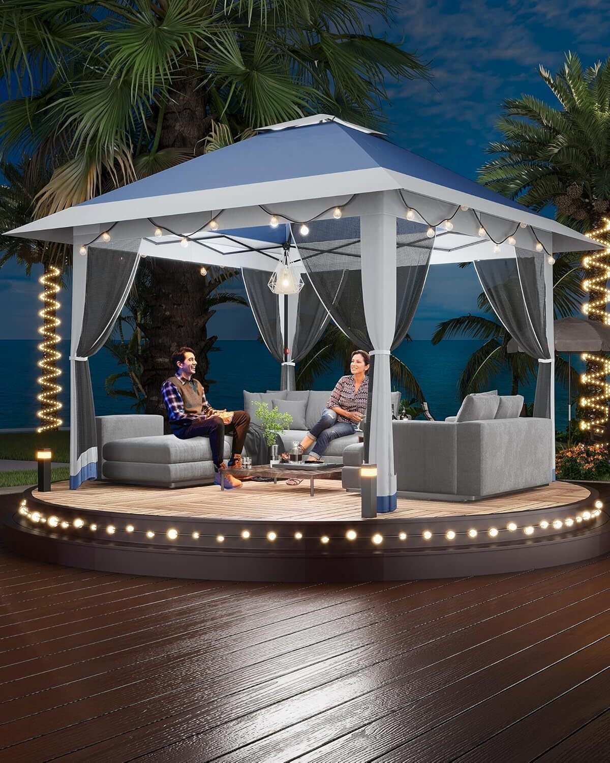 おしゃれなグレーカラー Garveeオーニングテント!! Garvee Navy Blue+Hemp Grey-13x13 Ft Pop Up Gazebo Canopy Tent