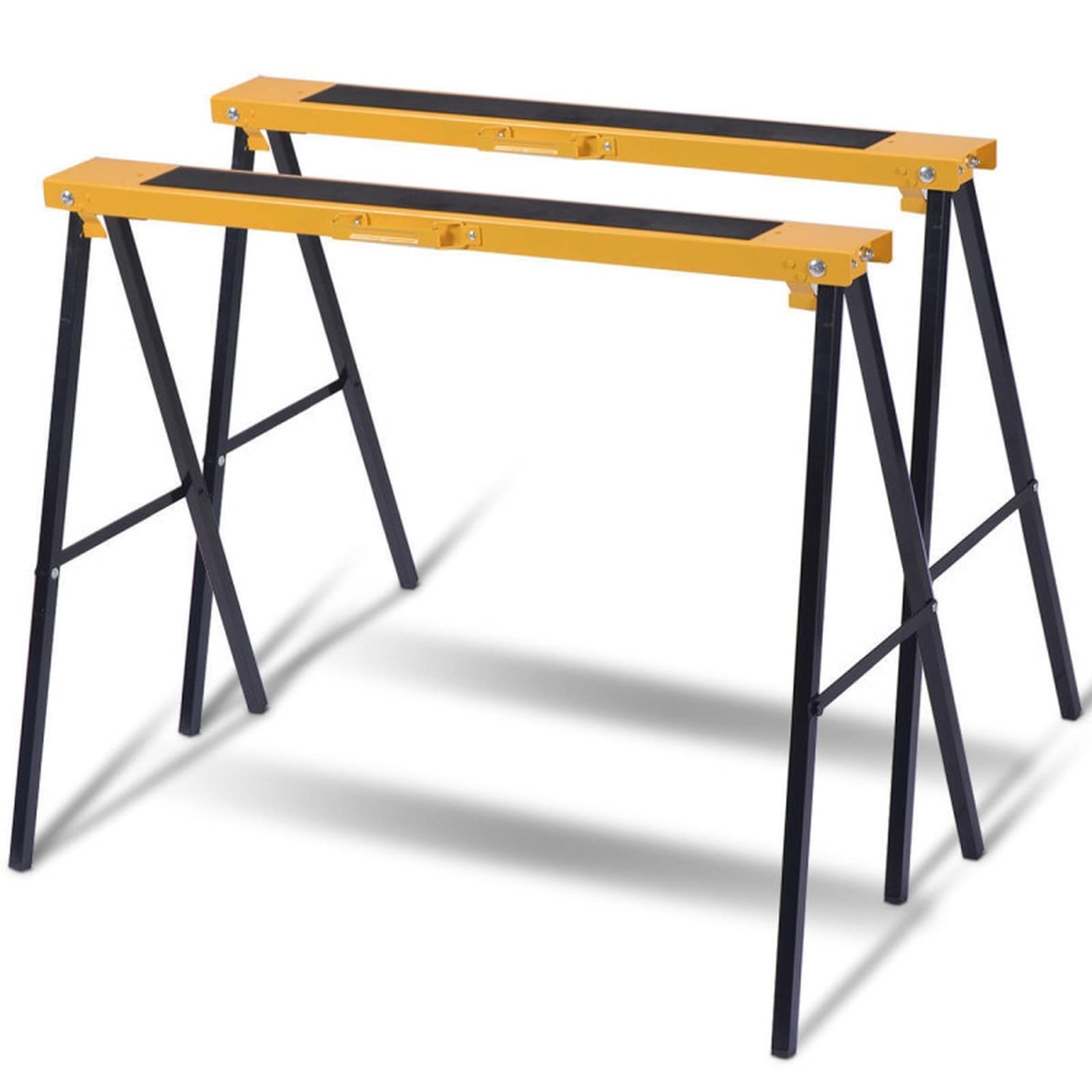 SUGIFT 2-Pack Steel Folding Sawhorse Set Reinforced 275-lb Capacity Each Workshop Sawhorses 600-lb Combined with Anti-Slip Top Snap-Pin Set-Up for Garage Job Site