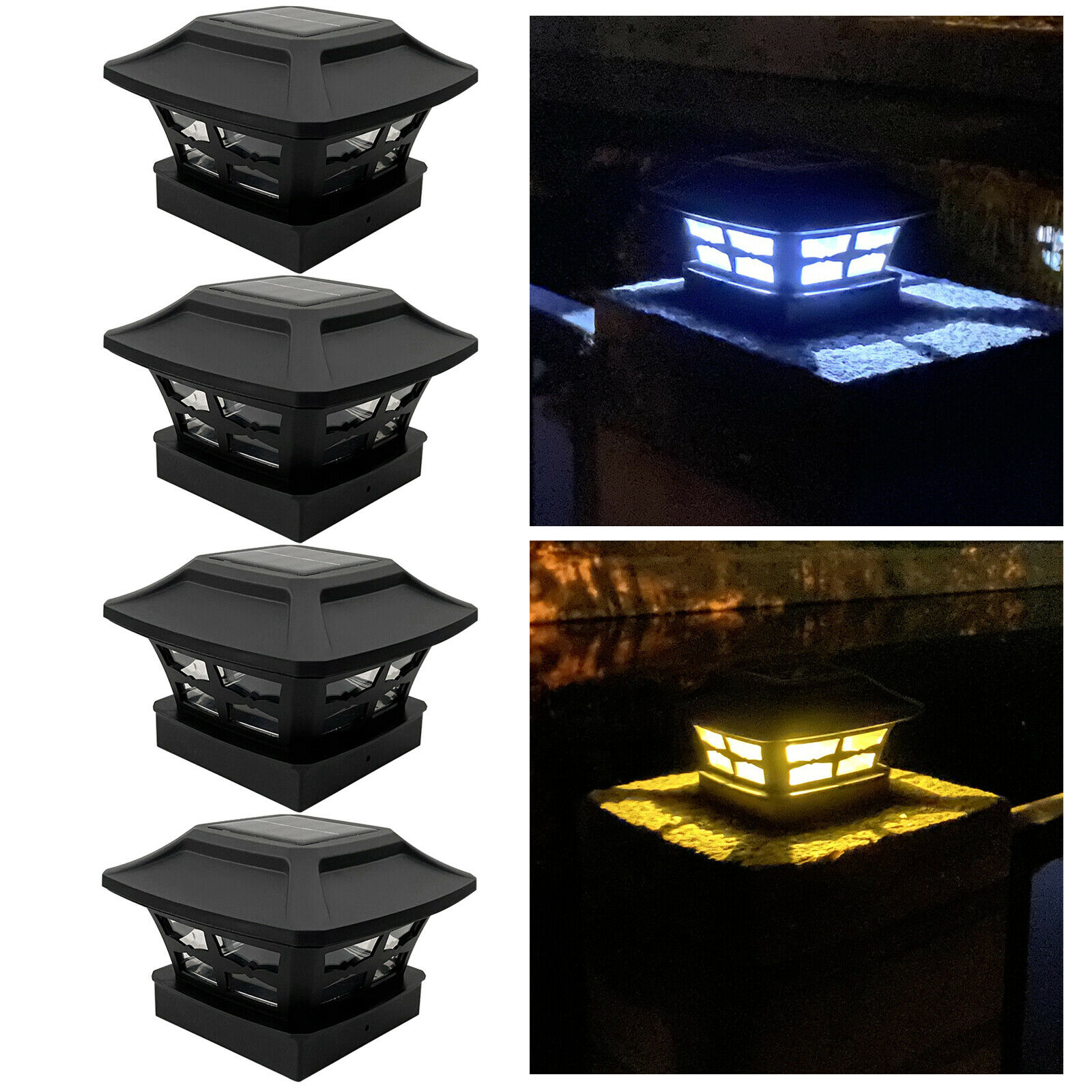 E-Kong Black Low Voltage Solar Powered Integrated LED Fence Post Cap Light  Pack