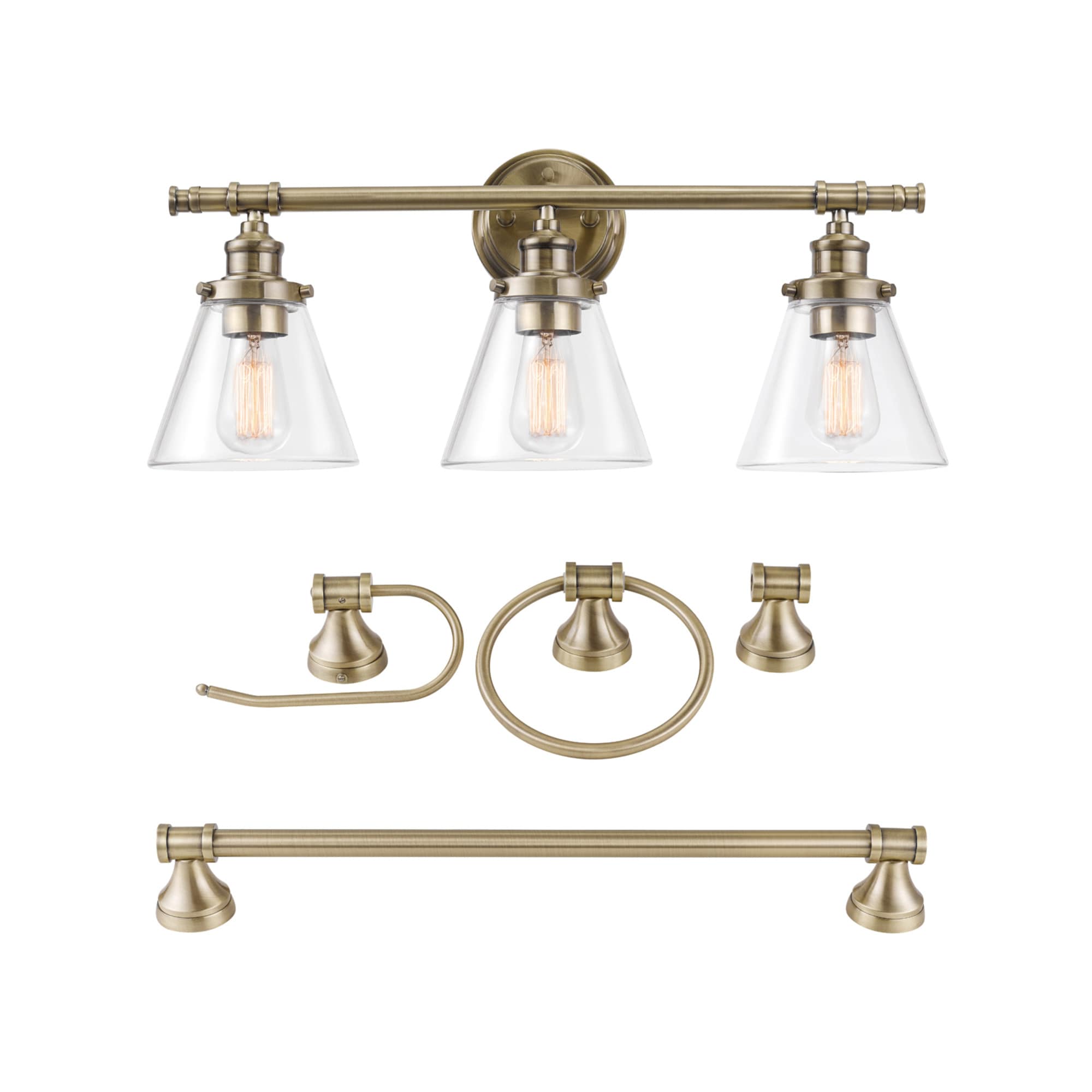 Globe Electric 24.63-in 3-Light Brass/Antique Vintage Vanity Light in ...