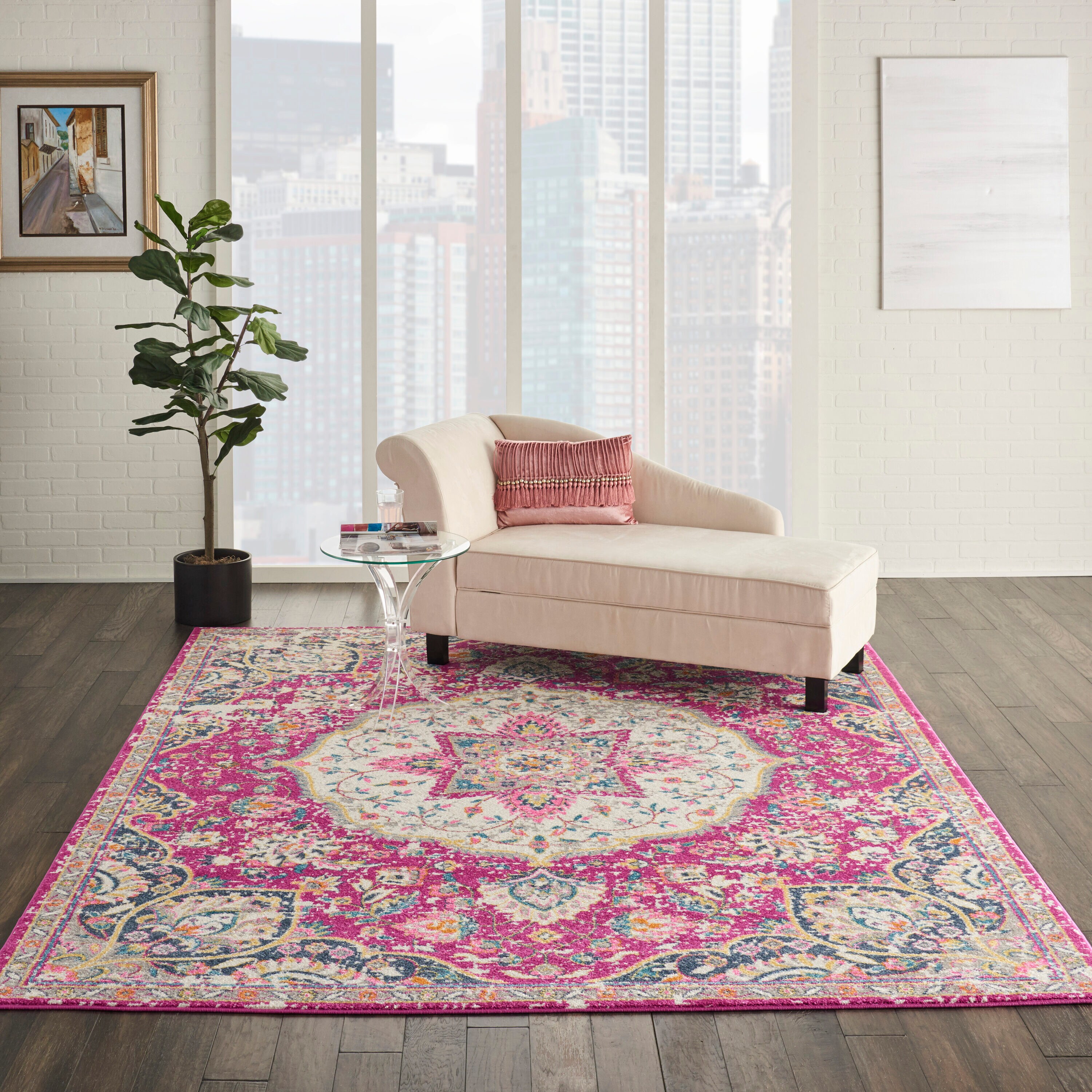 Nourison 99446717795 Passion 6 x 9 (ft) Loomed Polypropylene Pink Rectangular Indoor Abstract Area rug