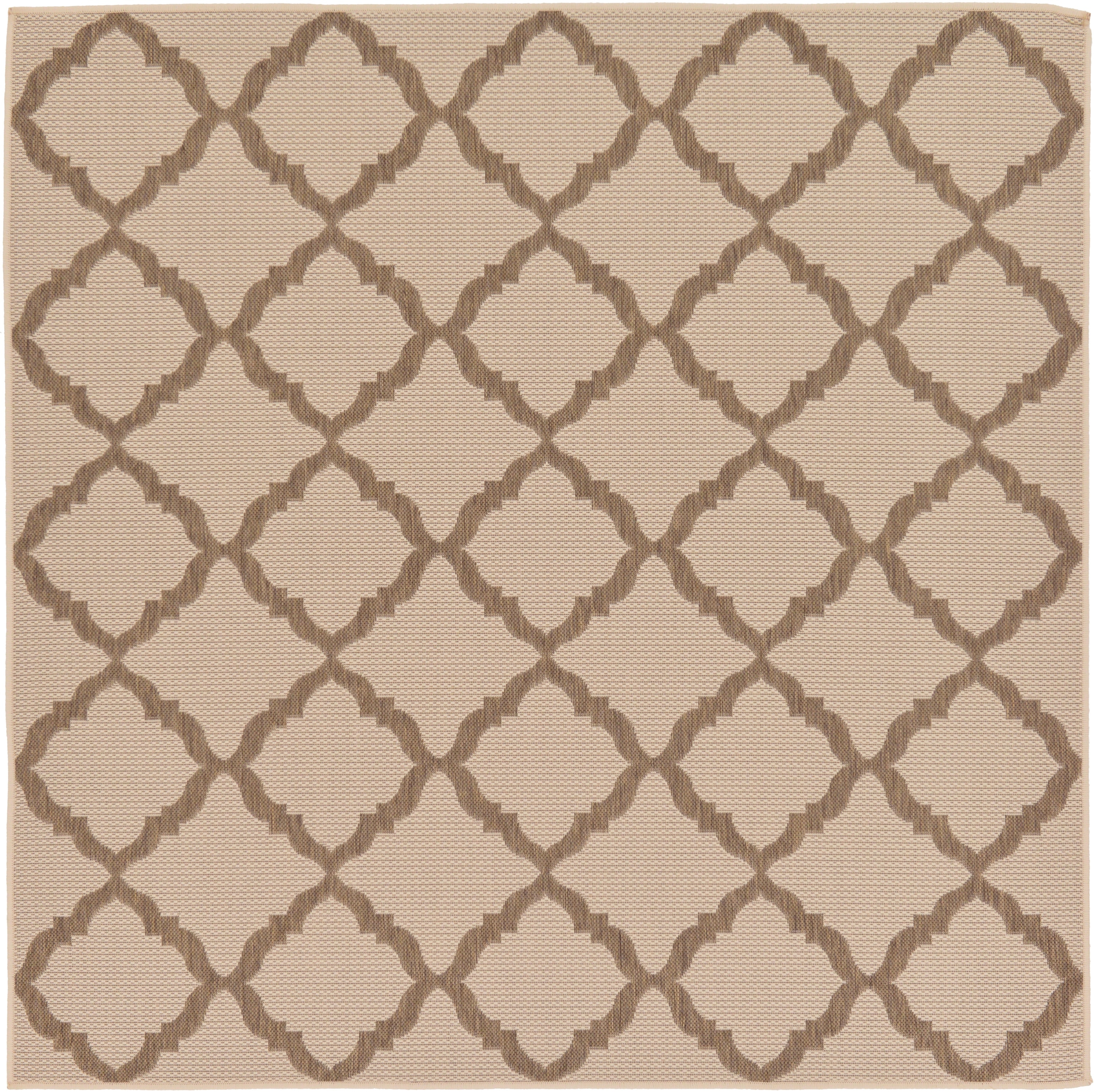 Unique Loom 3126696 Trellis Outdoor 6 x 6 (ft) Loomed Polypropylene Beige/Brown Square Indoor/Outdoor Trellis Industrial Area rug