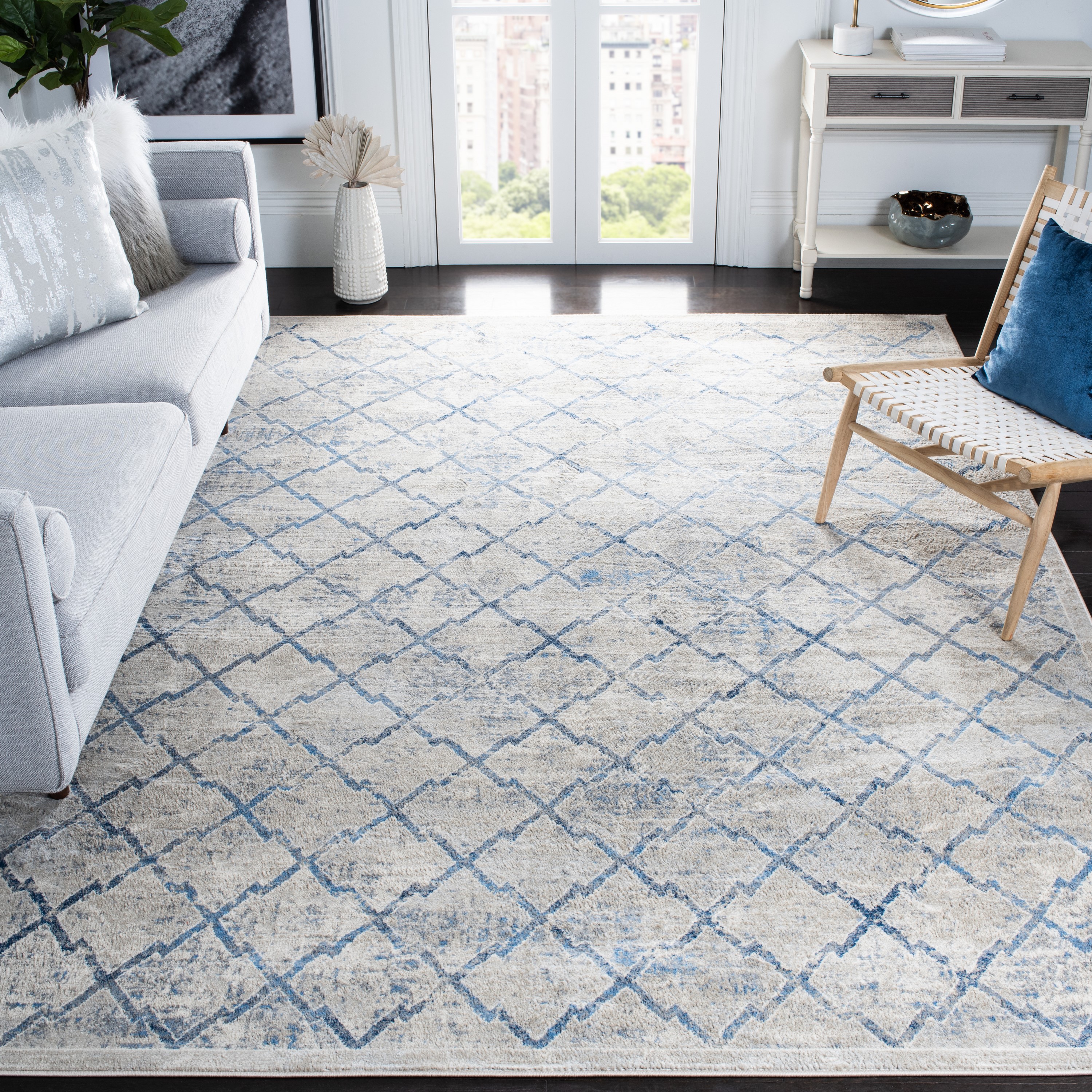 Safavieh 9 x 12 Light Gray/Blue Indoor Trellis Vintage Area Rug in the ...