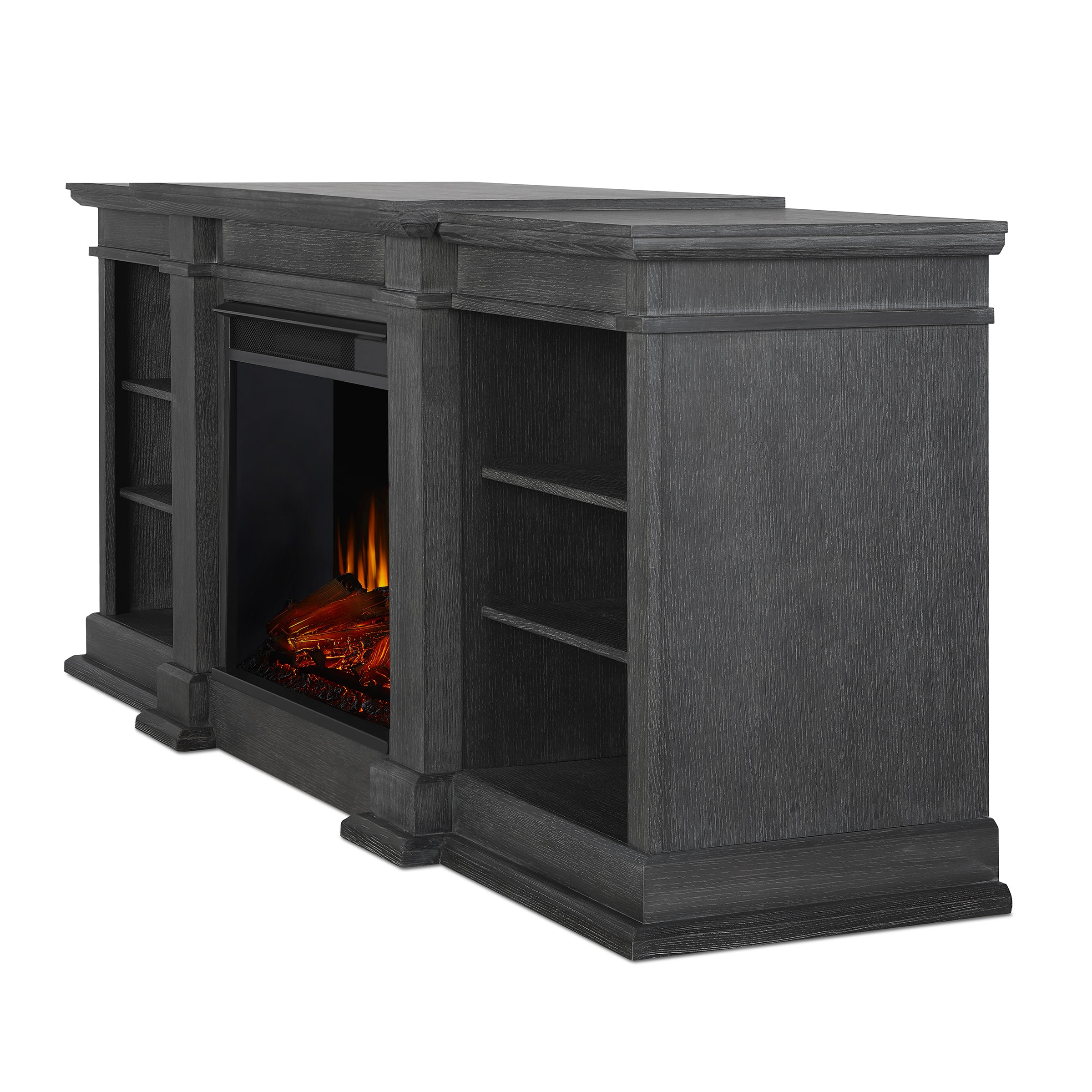 Antique Gray Wood TV Stand with Electric Fireplace