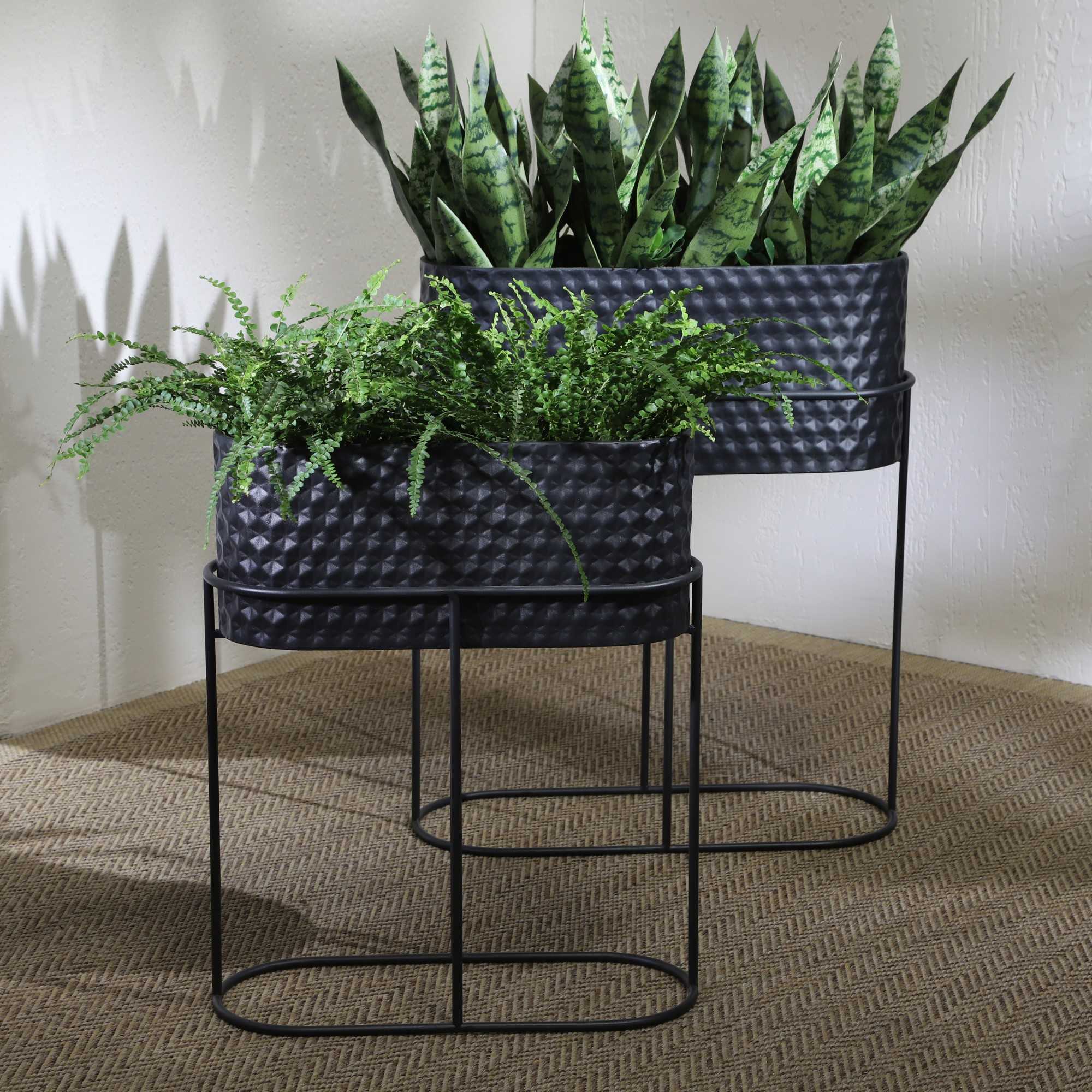 Yiekholo LL-1568AA 2 -Pack Rectangle 10.0-in W x 28-in H x 10-in D Black Metal Indoor/Outdoor with Self Watering Planter