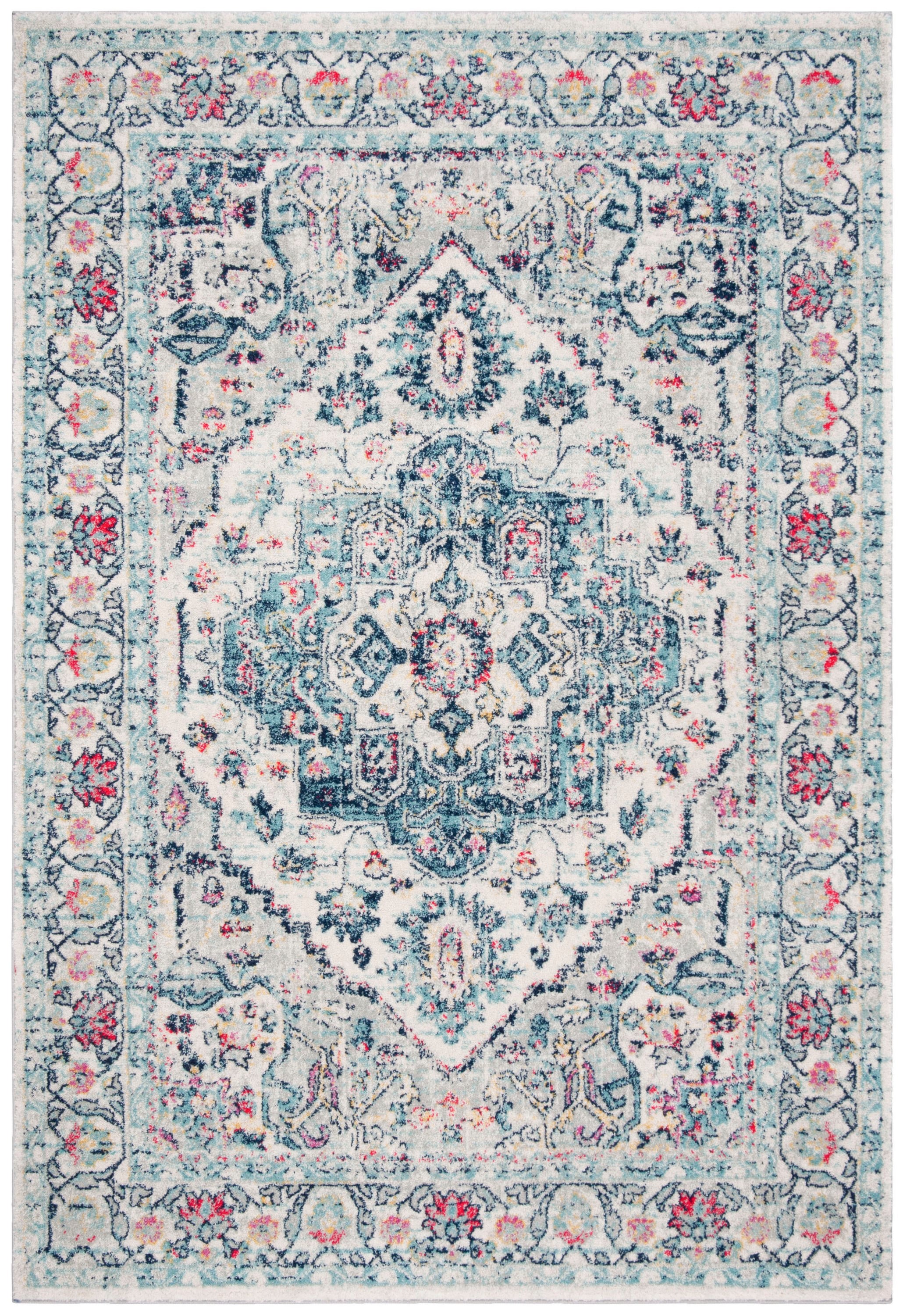 Navy Fuchsia Hand-knotted Synthetic Floral Area Rug