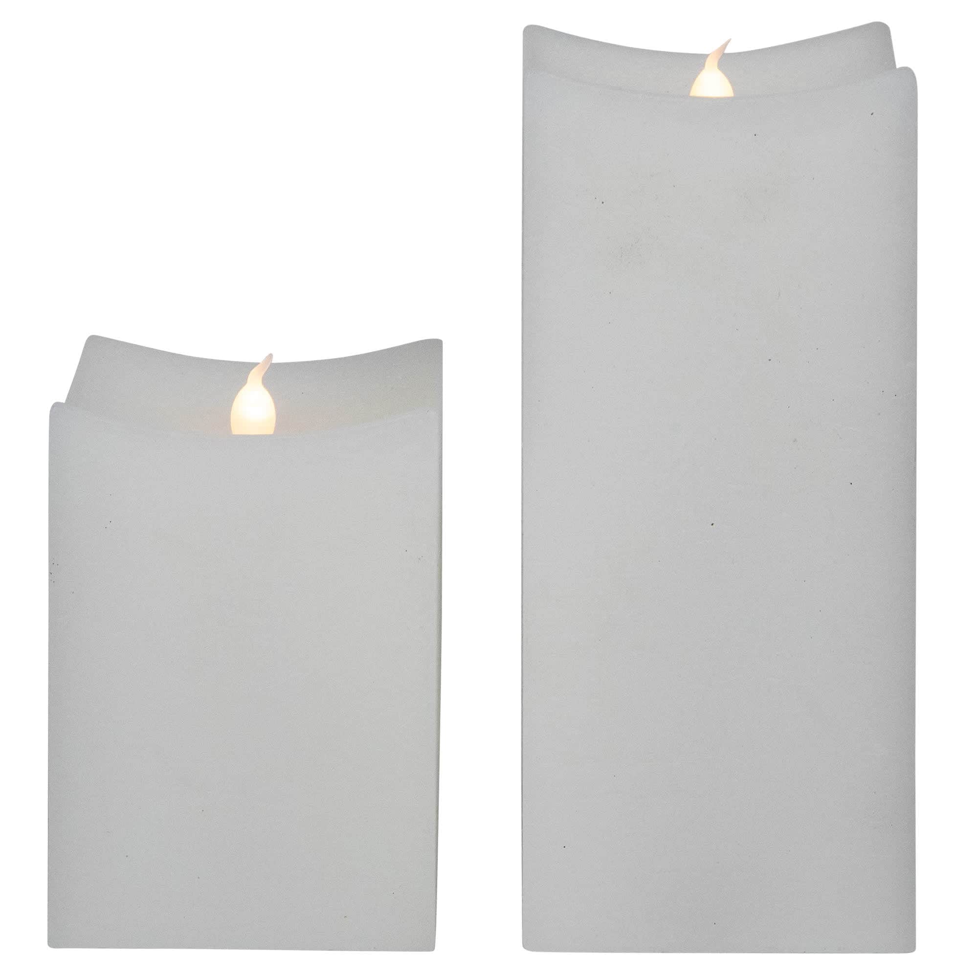 LED Flickering Flameless Wax Rectangular Candles - 8 inch - White - Set of 2