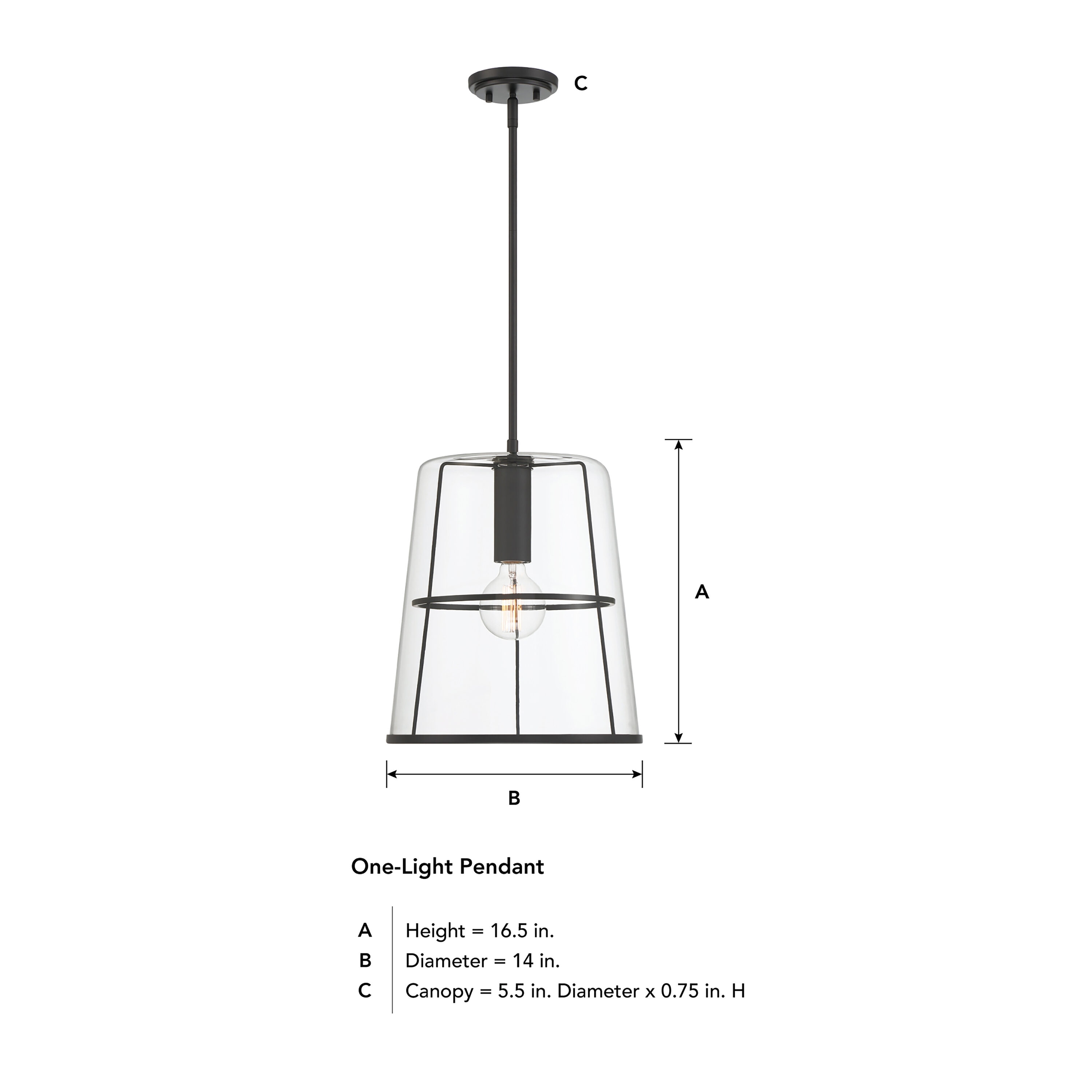 Alonzo Matte Black Glass Pendant Light, 16.5"