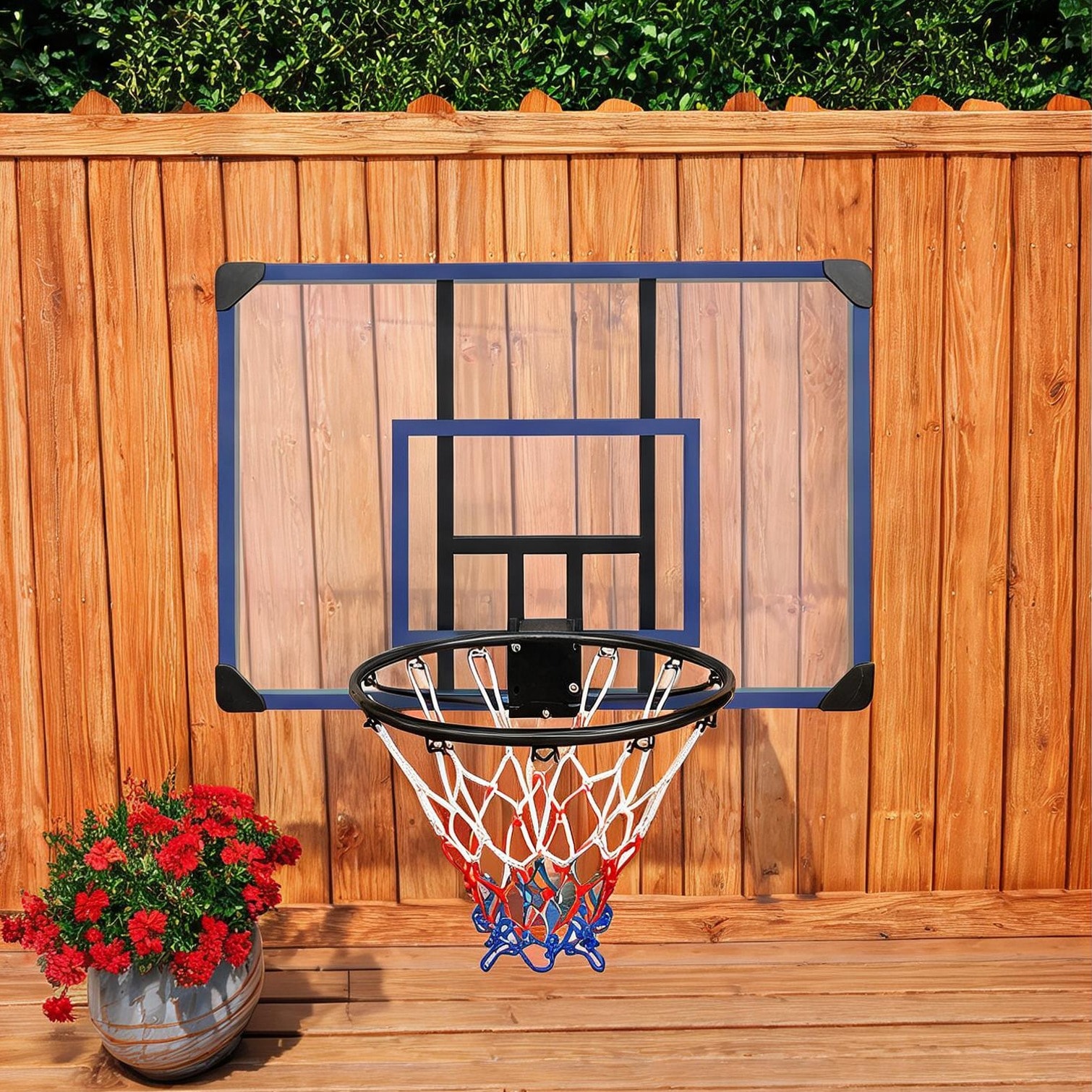Watnature 29 in Basketball Hoops with Folding Design in Black+Blue Iron Metal Frame Folding Wall-Mount Basketball Hoop