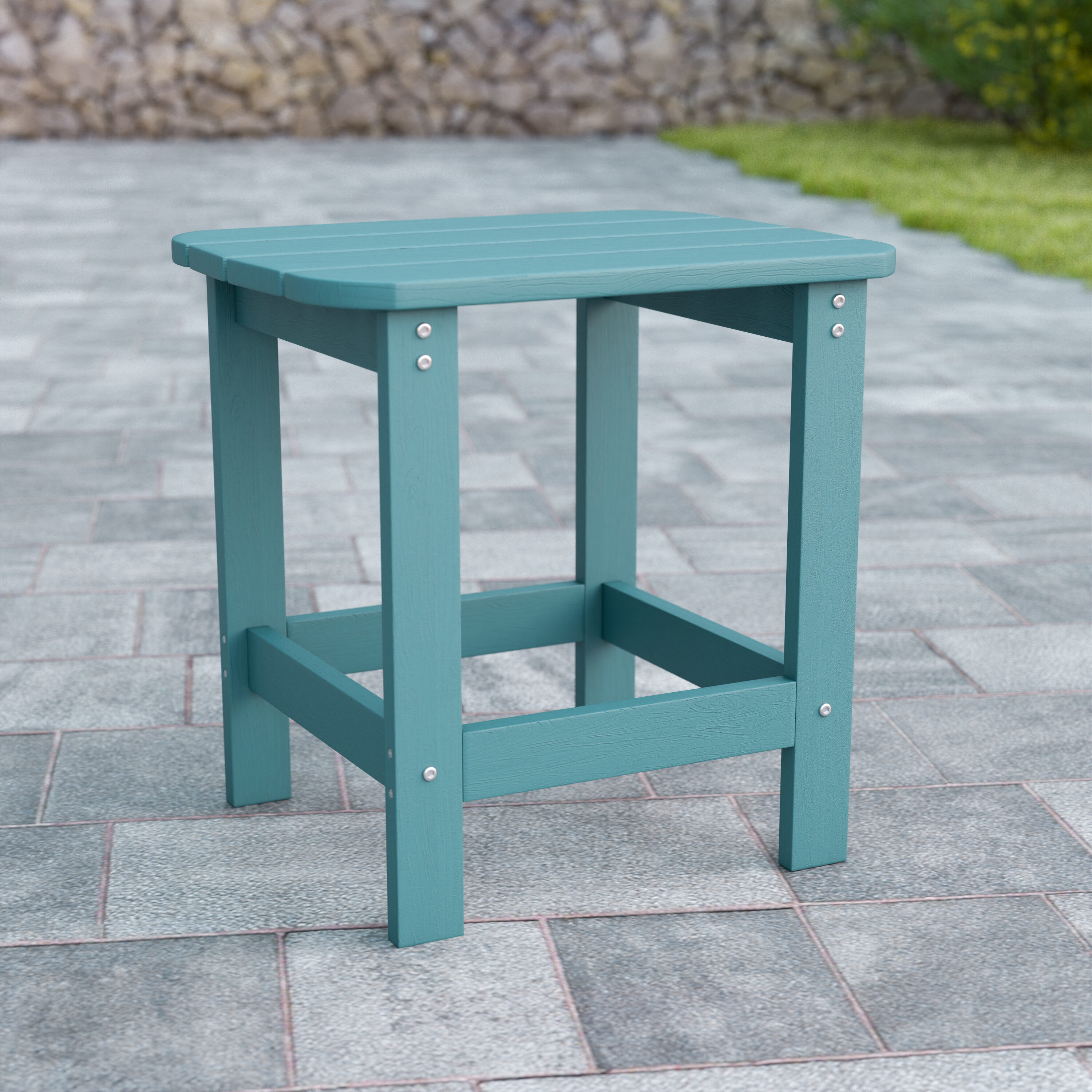 Sea Foam Blue Low-Height Poly Resin Rectangular Side Table