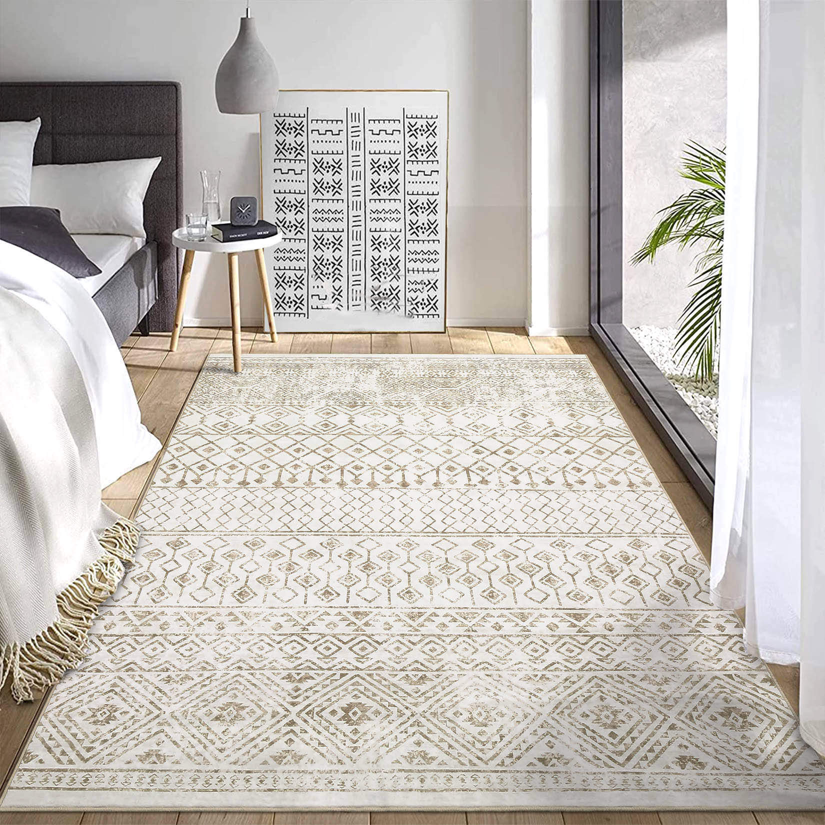 Garvee YXY-LO-PHO-155ODFXJ 5 x 7 (ft) Loomed Polyester Camel Rectangular Indoor Geometric Mid-Century Modern Machine washable Area rug