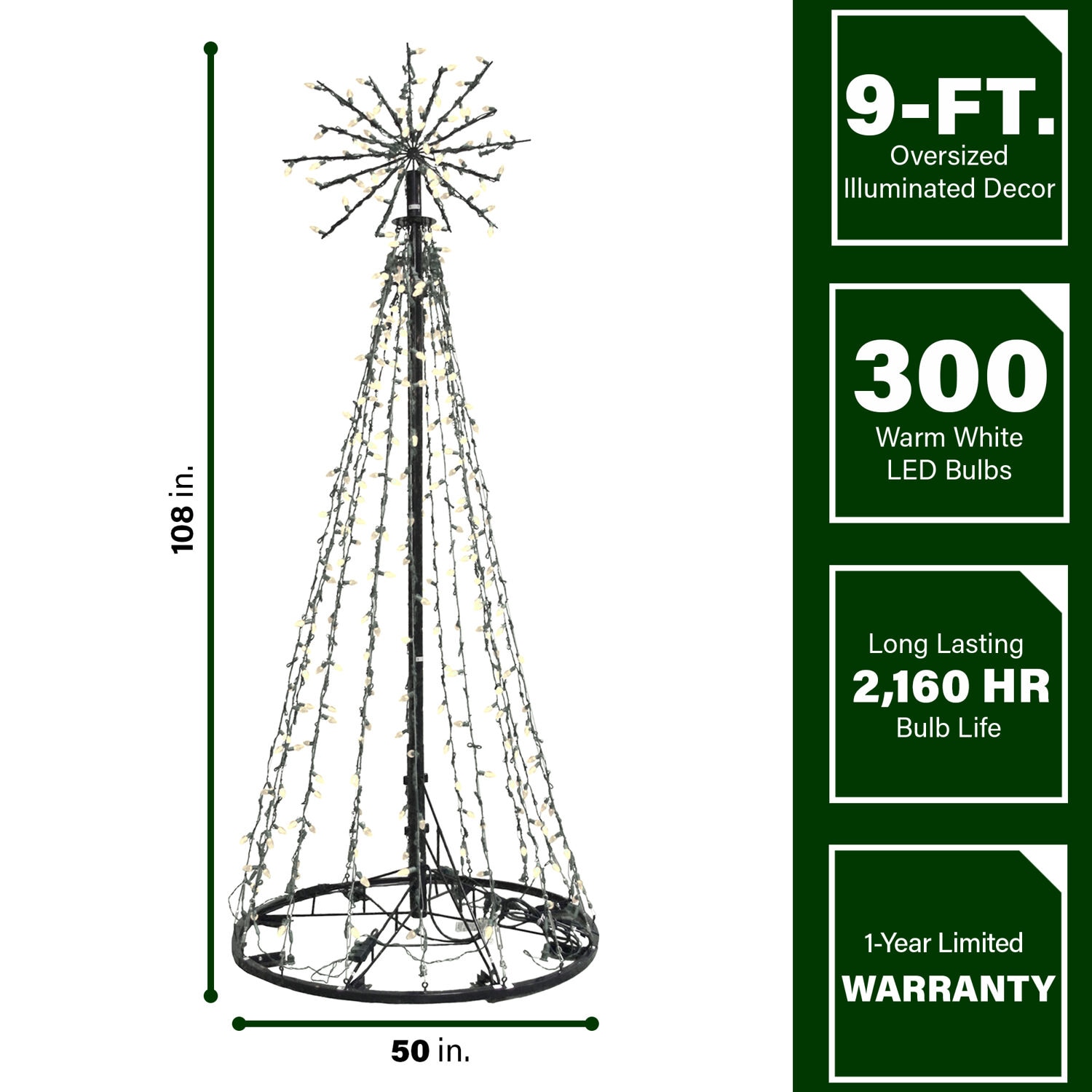 9-Ft Warm White LED Light Tree with Starburst Topper