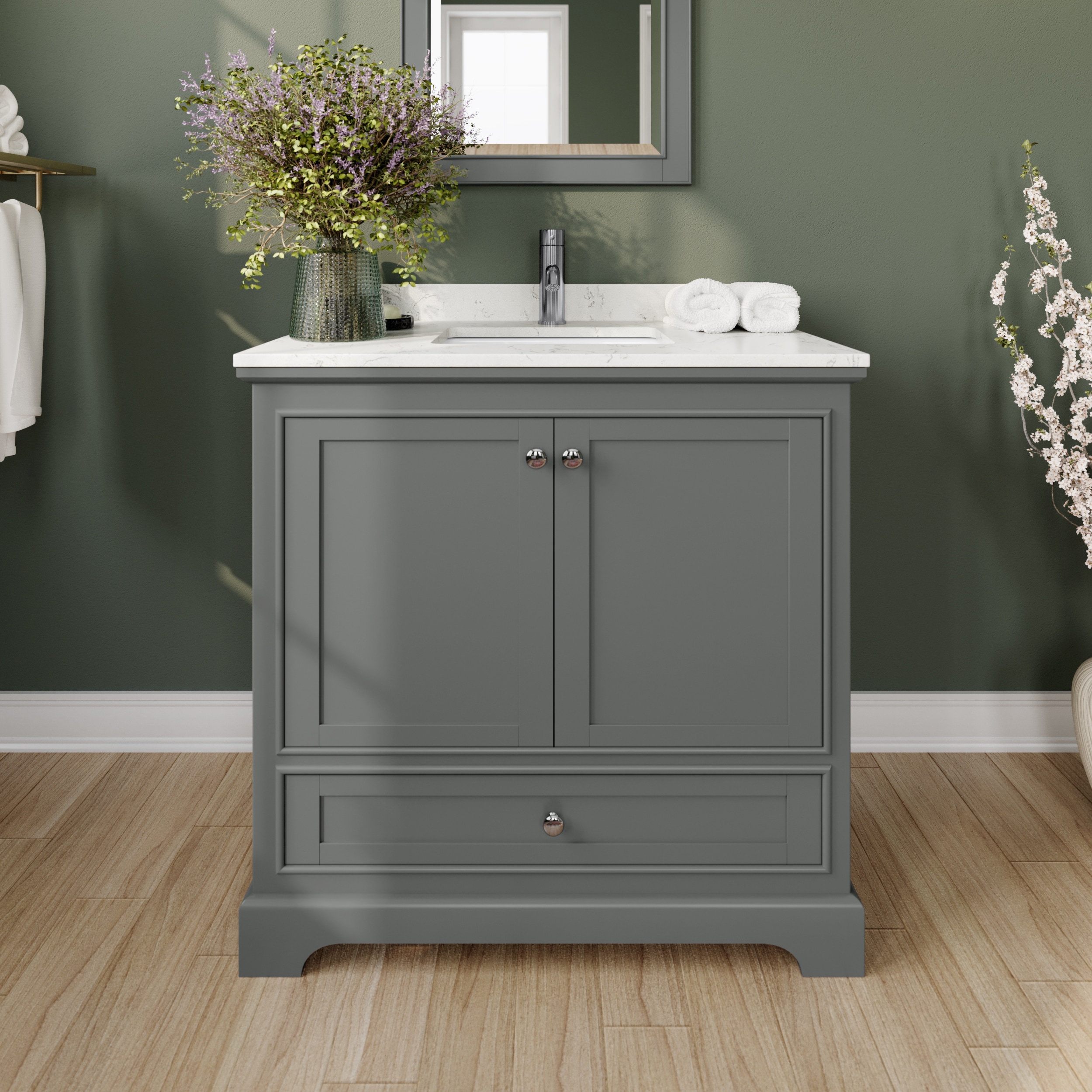 Wyndham Collection Deborah 36-in Dark Gray with Polished Chrome Trim Undermount Single Sink Bathroom Vanity with White Cultured Marble Cultured Marble Top