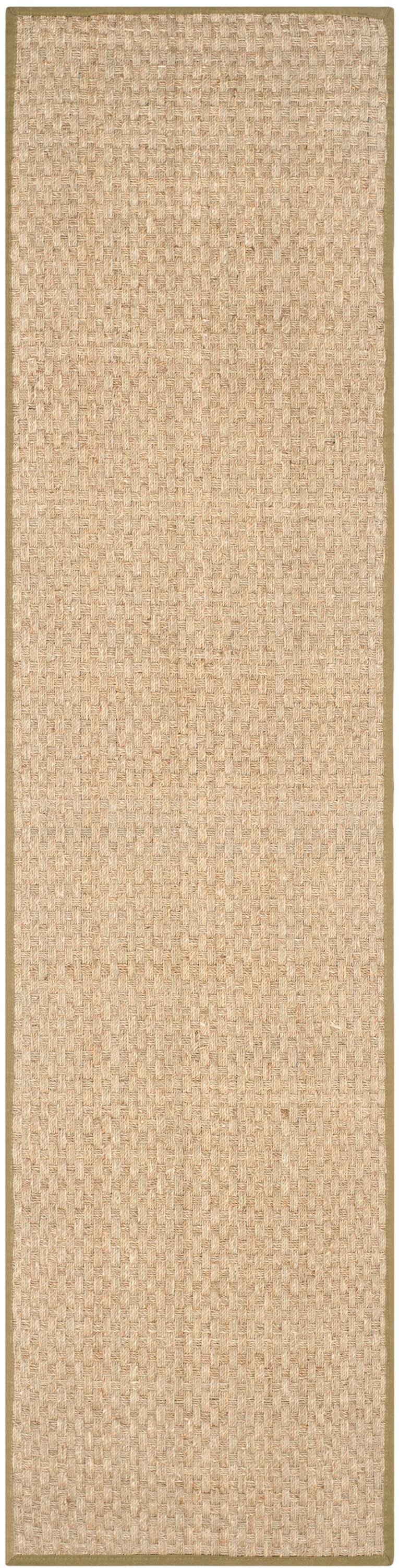 Safavieh NF114G-214 Natural Fiber Hampton 2 x 14 (ft) Loomed Seagrass Natural/Olive Rectangular Indoor Solid Coastal Runner rug