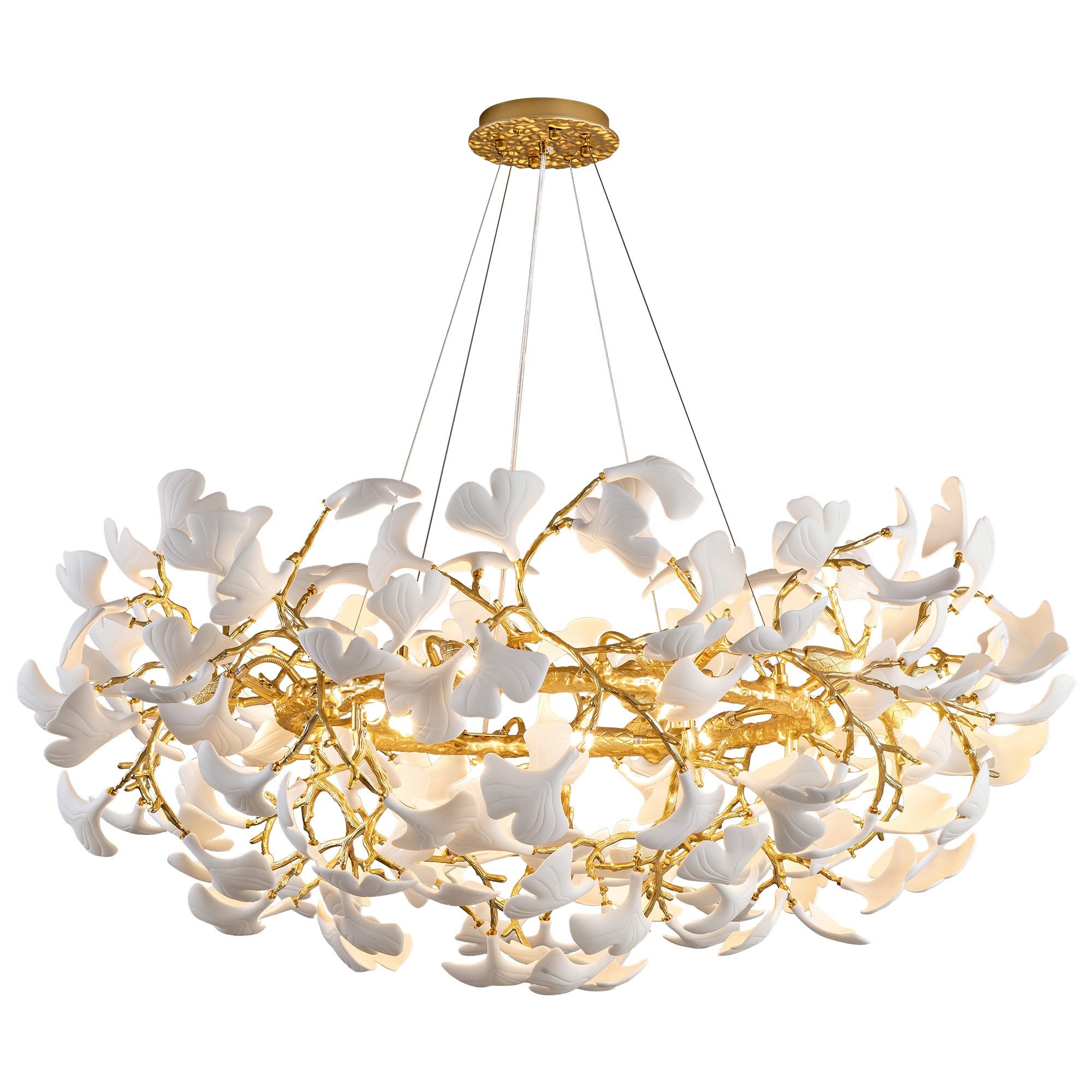 Kviflon Ceramic Leaf Chandeliers Branch Chandelier Brass Hanging Lights Fixtures For Dining Room Living Room Kitchen Island