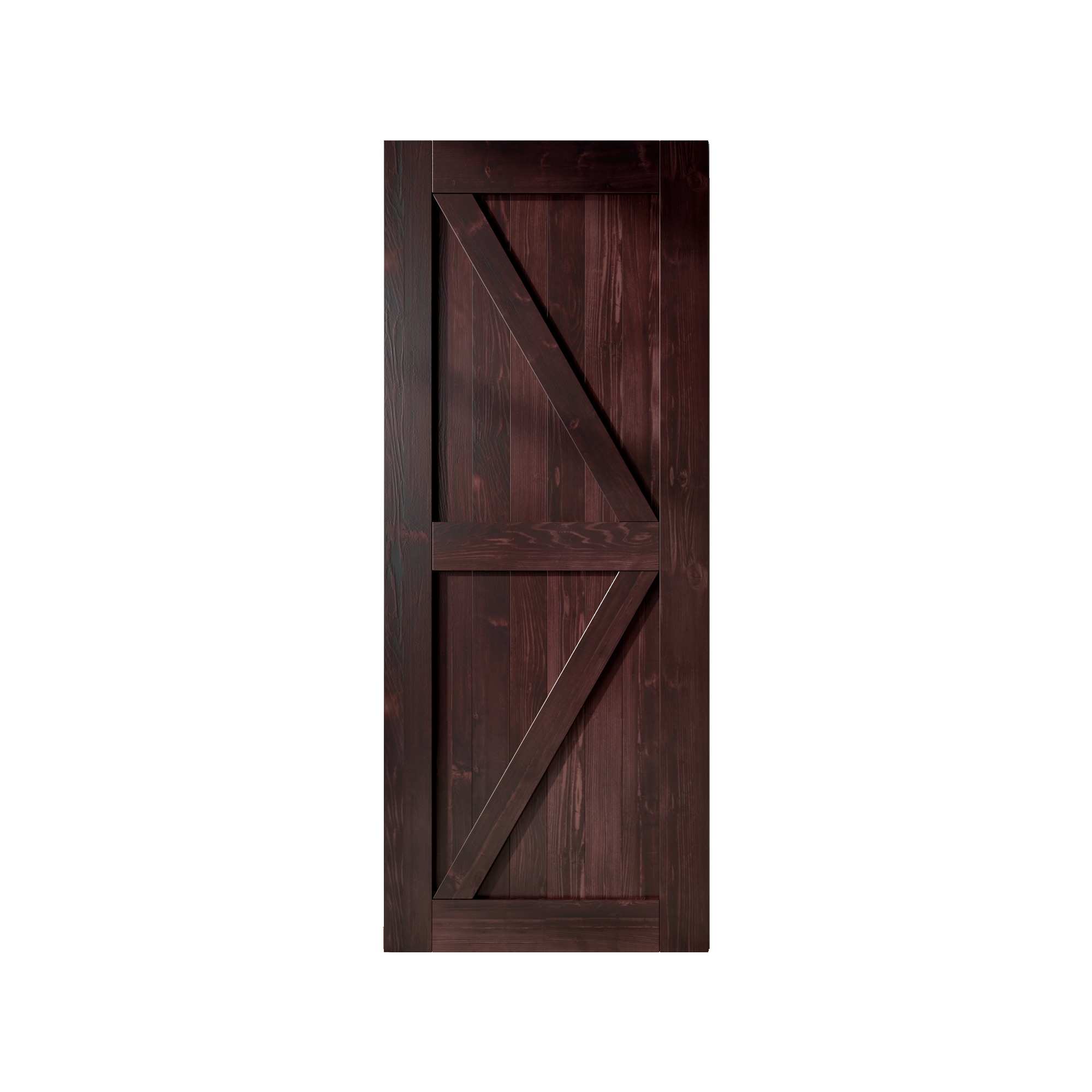 HOMACER 4084-K-RED 40-in x 84-in Red Mahogany K-frame Pine Wood Solid core Single Barn Door (Hardware Not Included)