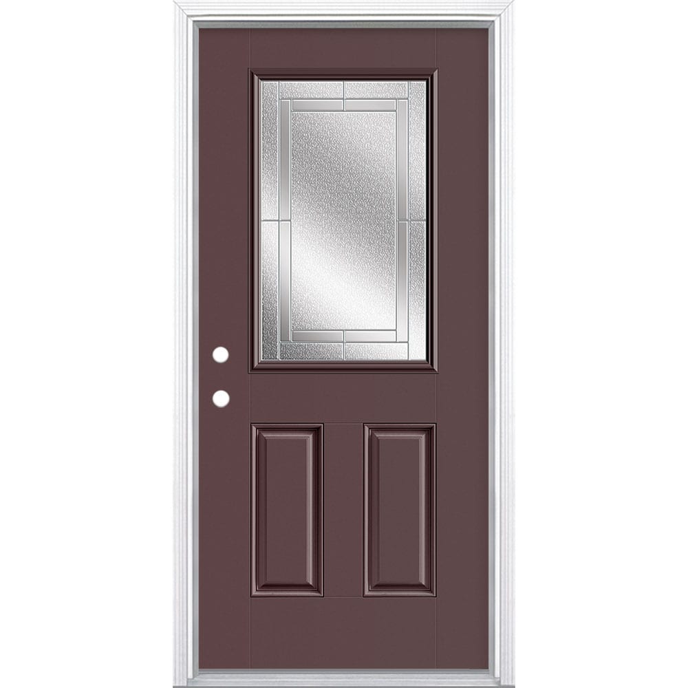 Masonite 3419956 Focus 36-in x 80-in x 4-9/16-in Fiberglass Half lite Right-hand inswing Modern White Painted Prehung Front Door with Brickmould Insulating core
