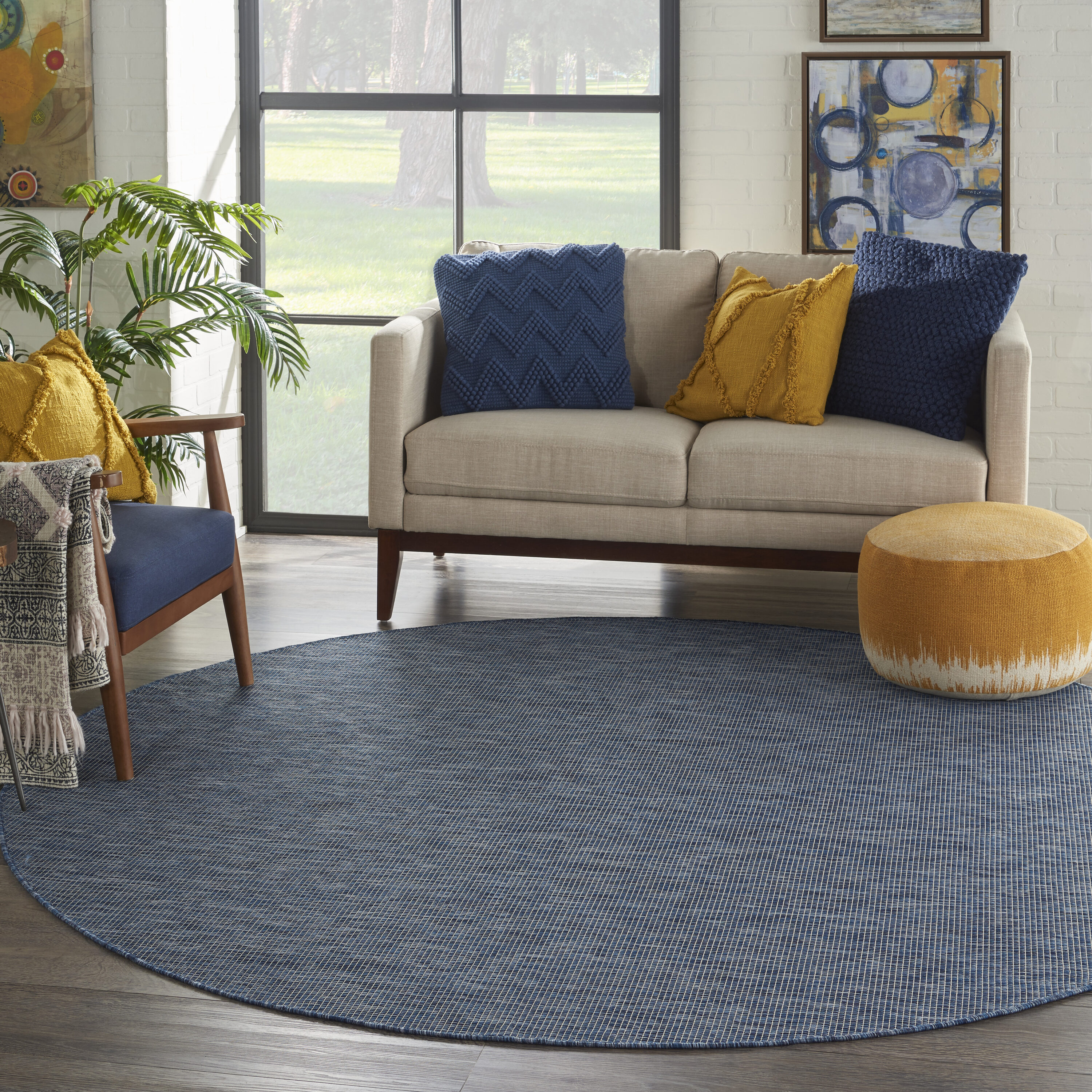 Nourison 99446792181 Positano 8 x 8 (ft) Loomed Polypropylene Navy Blue Round Indoor/Outdoor Solid Area rug