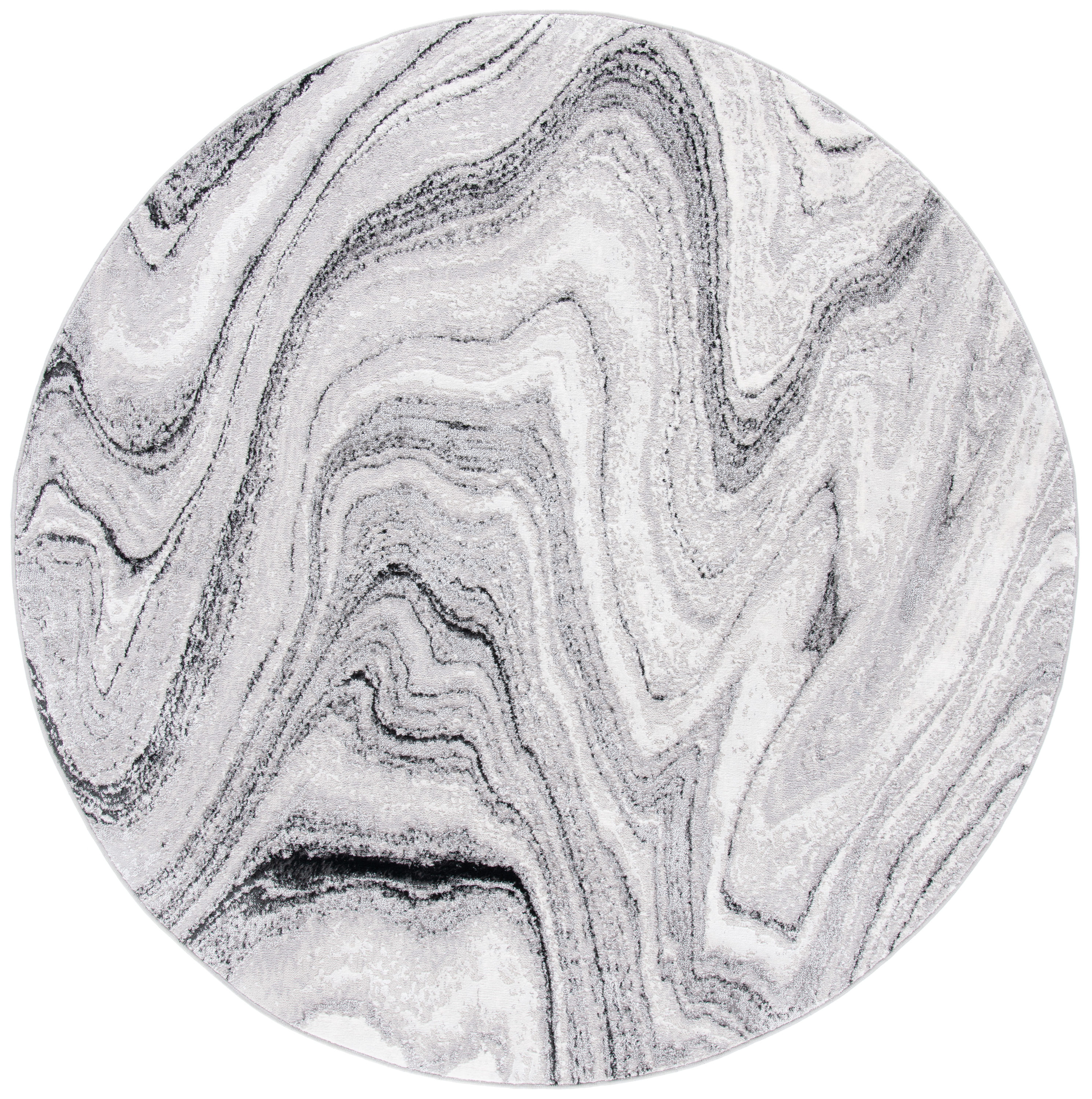 Safavieh ALA246F-7R Amelia Kristjana 7 x 7 (ft) Loomed Synthetic Light Gray/Ivory Round Indoor Geode Bohemian/Eclectic Area rug