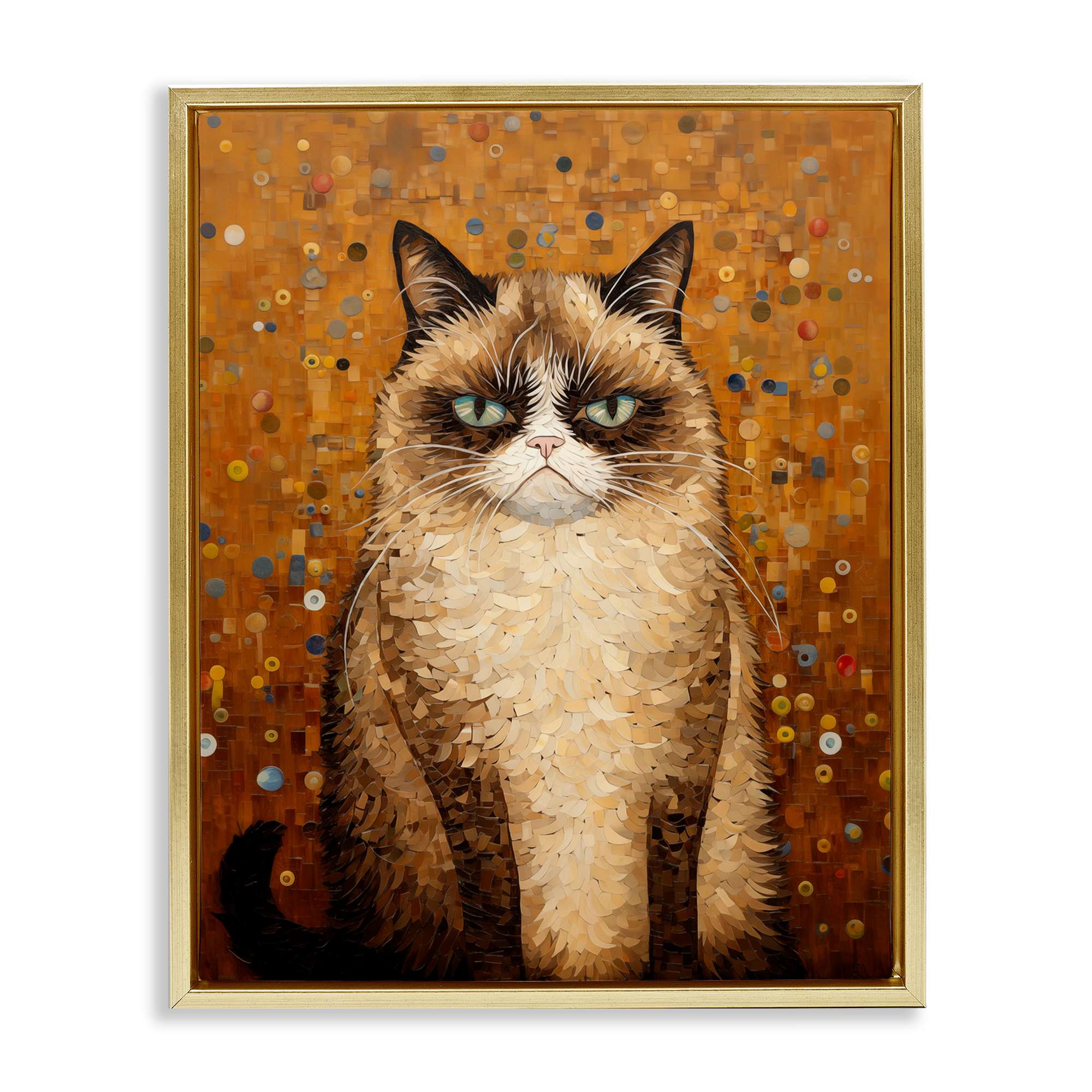 Stupell Industries BT-867-FFG-24X30 Grumpy Klimt Cat Floating Frame design by Arlington Prints