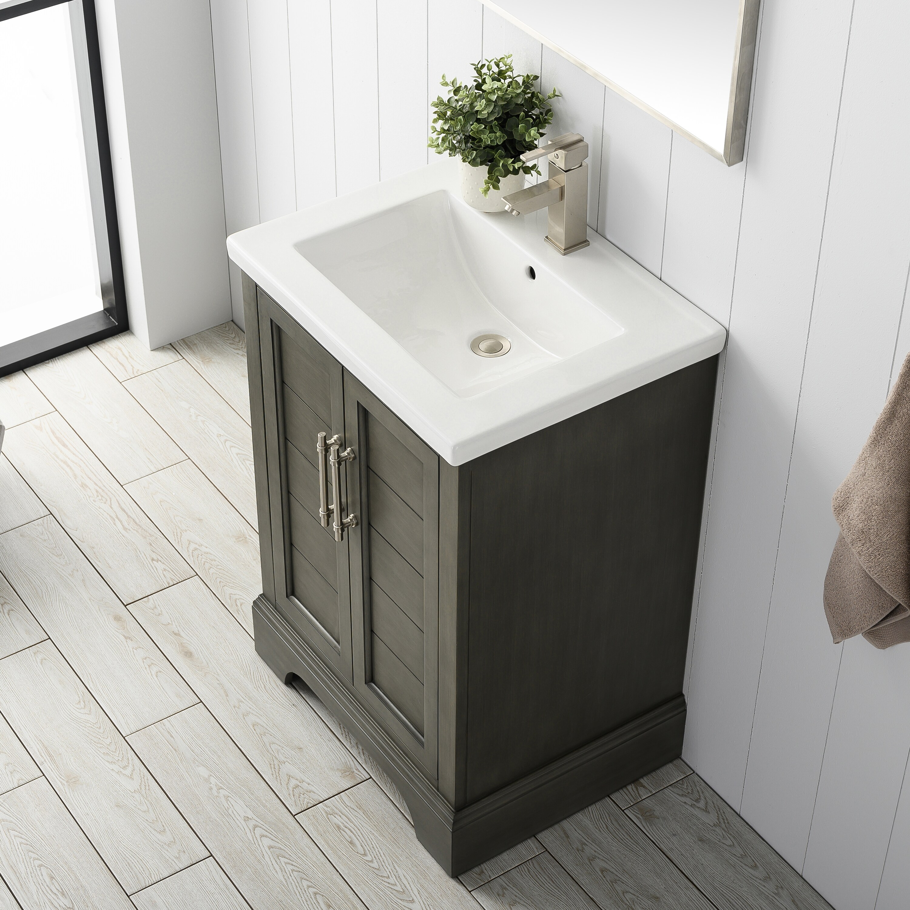 Silver Gray 24" Single Sink Bathroom Vanity with Ceramic Top