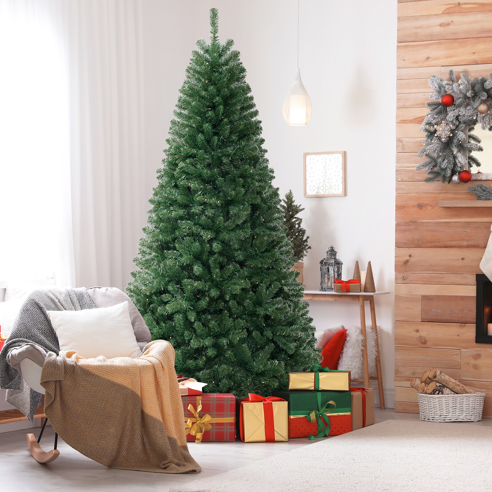 Forclover Pre-Lit Artificial Hinged Slim Pencil Christmas Tree-6 ft