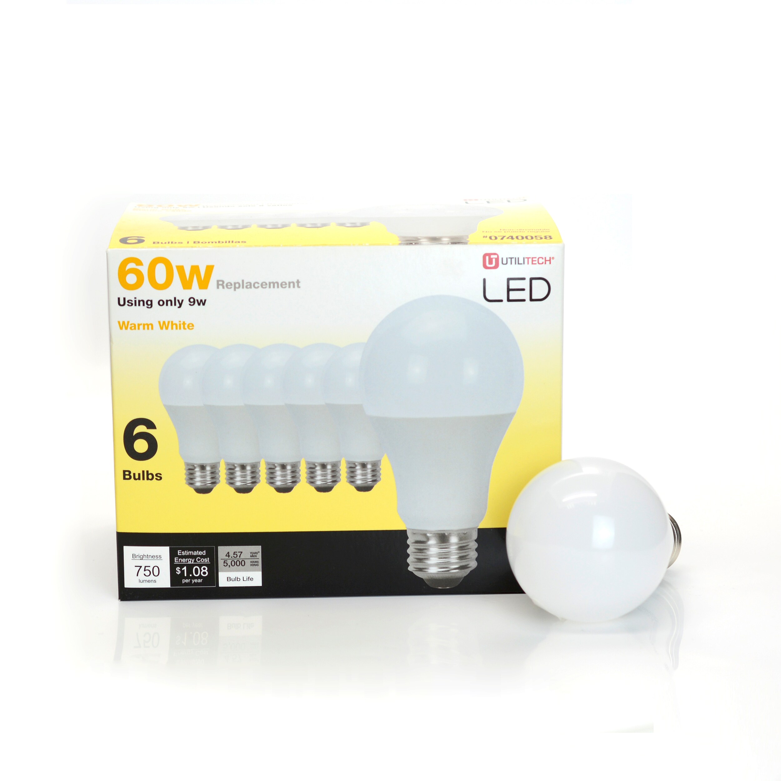 Utilitech 60-Watt EQ A19 Warm White LED Light Bulb (6-Pack) at Lowes.com