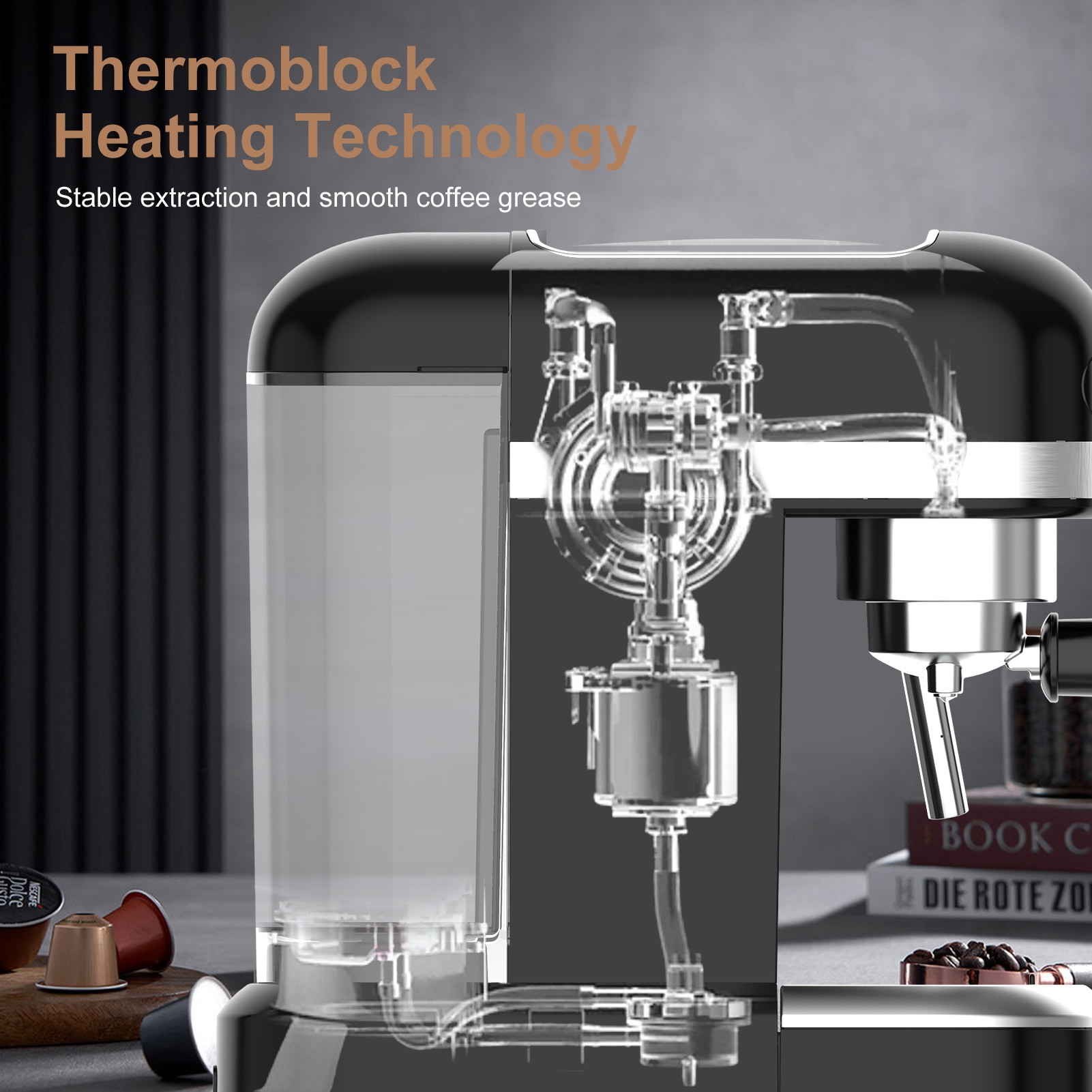 Krups espresso coffee machine 15 bar pump pressure thermoblock system hot  water function professional milk foam nozzle cup heat…