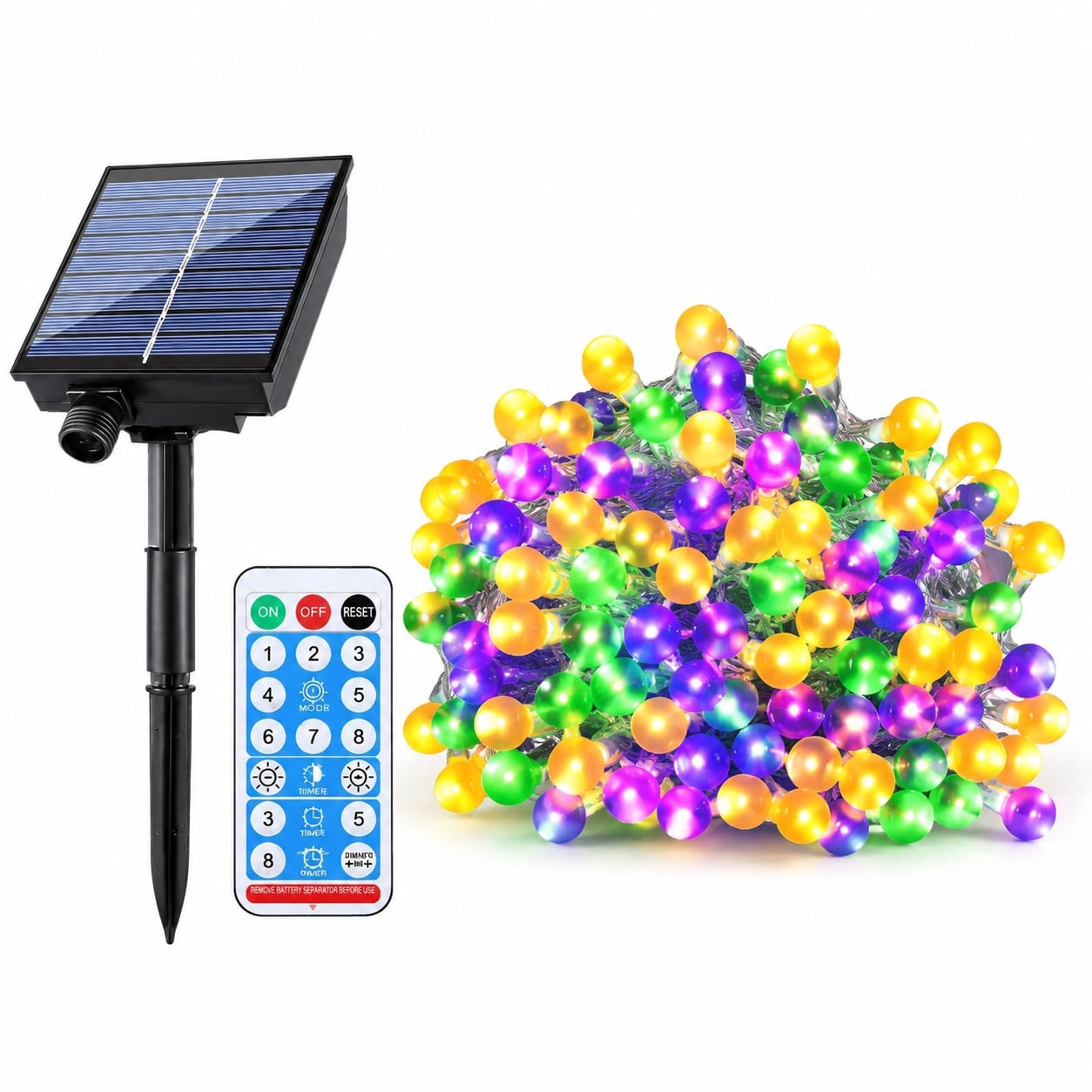 Vrbgify  65ft Mardi Gras Solar Icicle Light Set 600 LED Waterproof Outdoor Decorative String Lights Green Yellow Purple for Porch Yard Garden