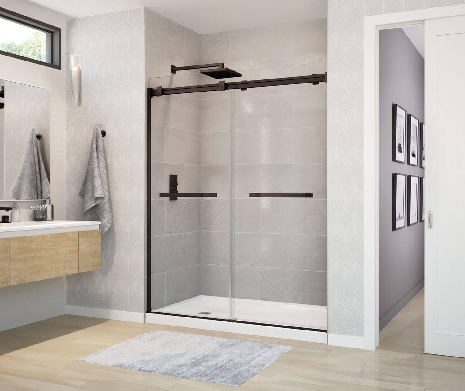 MAAX Revelation Brushed Nickel 56-in to 59-in x 73-in Frameless Bypass  Sliding Shower Door in the Shower Doors department at