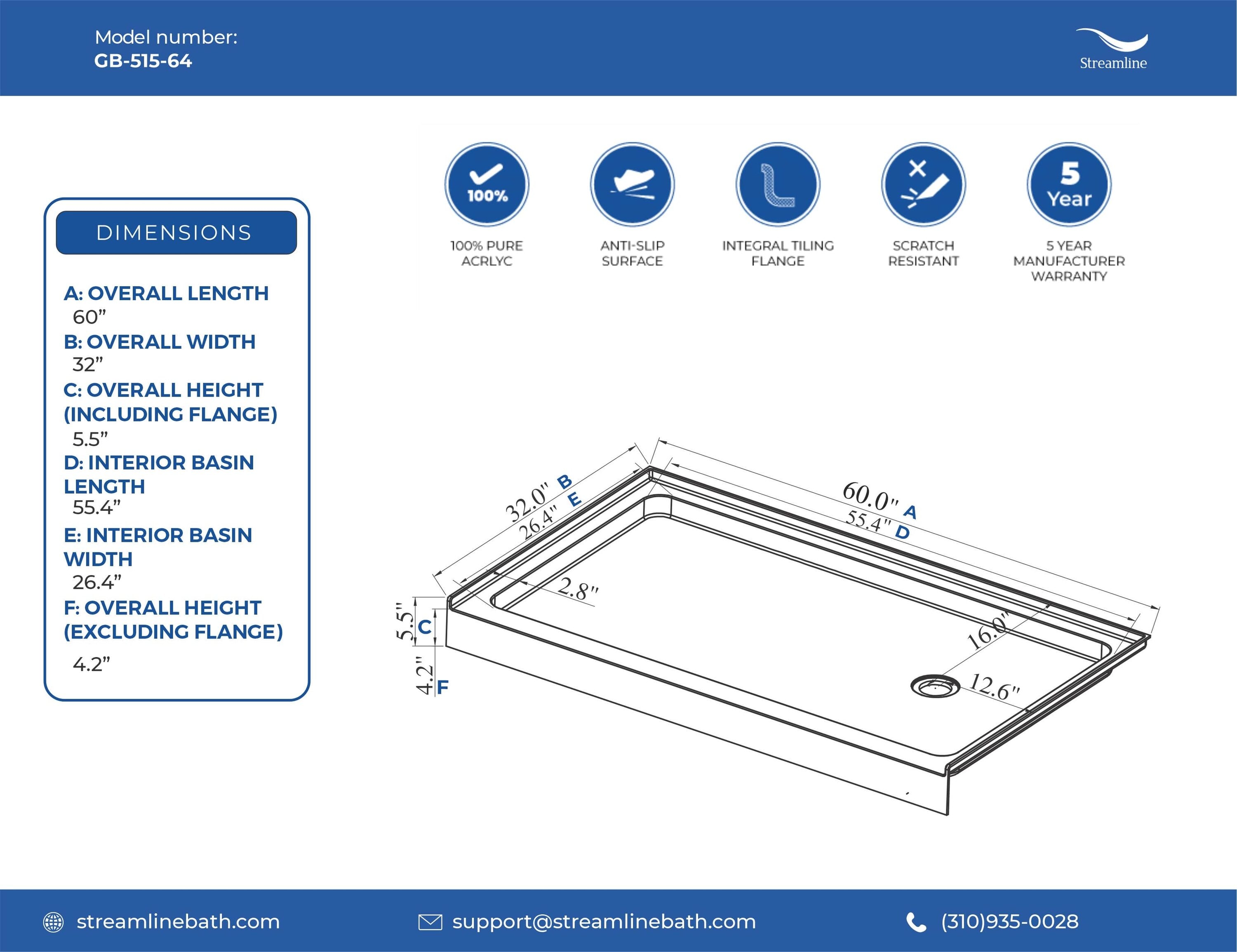 Streamline GB-515-64 Shower-Floors - View #8