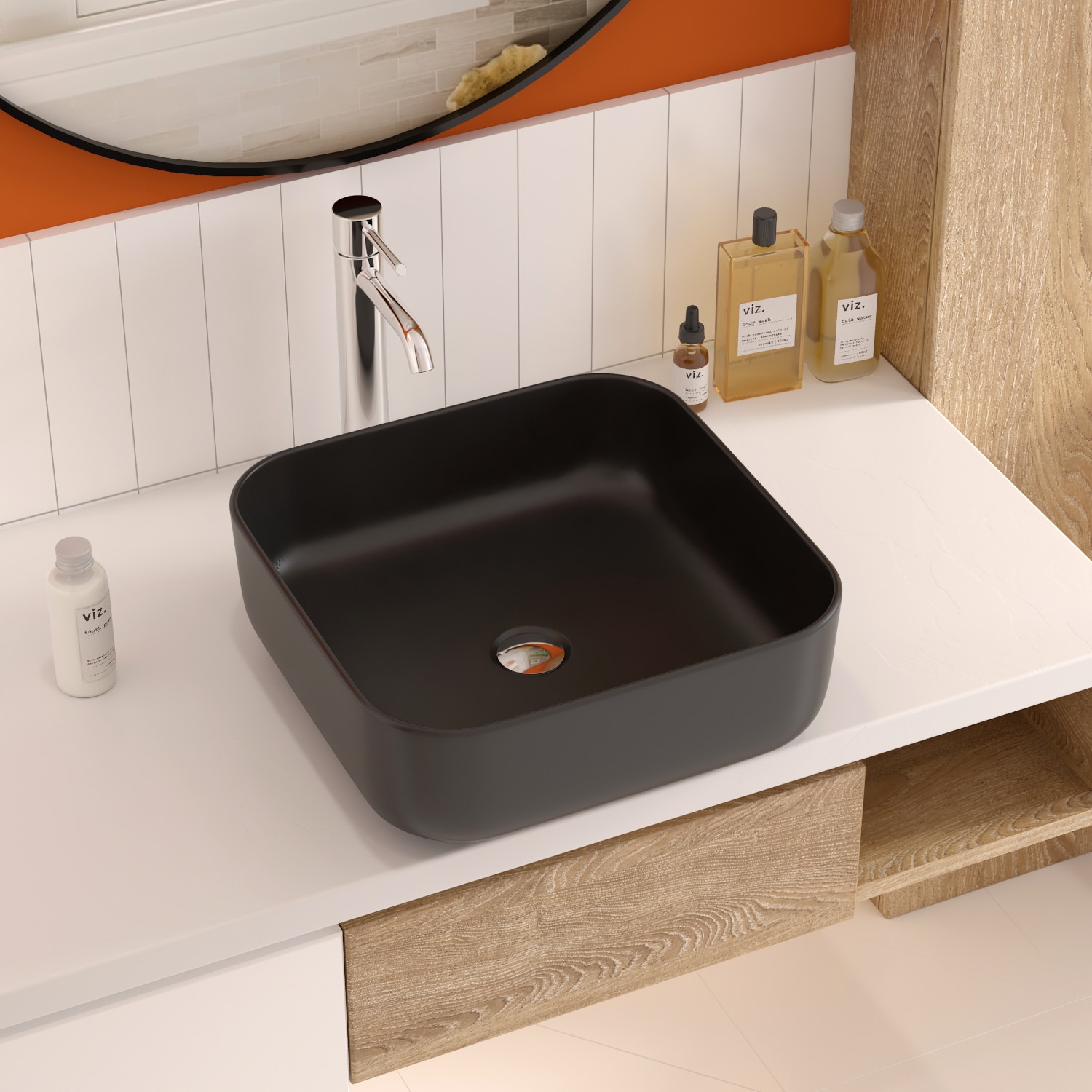 Matte Black Ceramic Square Above-Counter Bathroom Sink