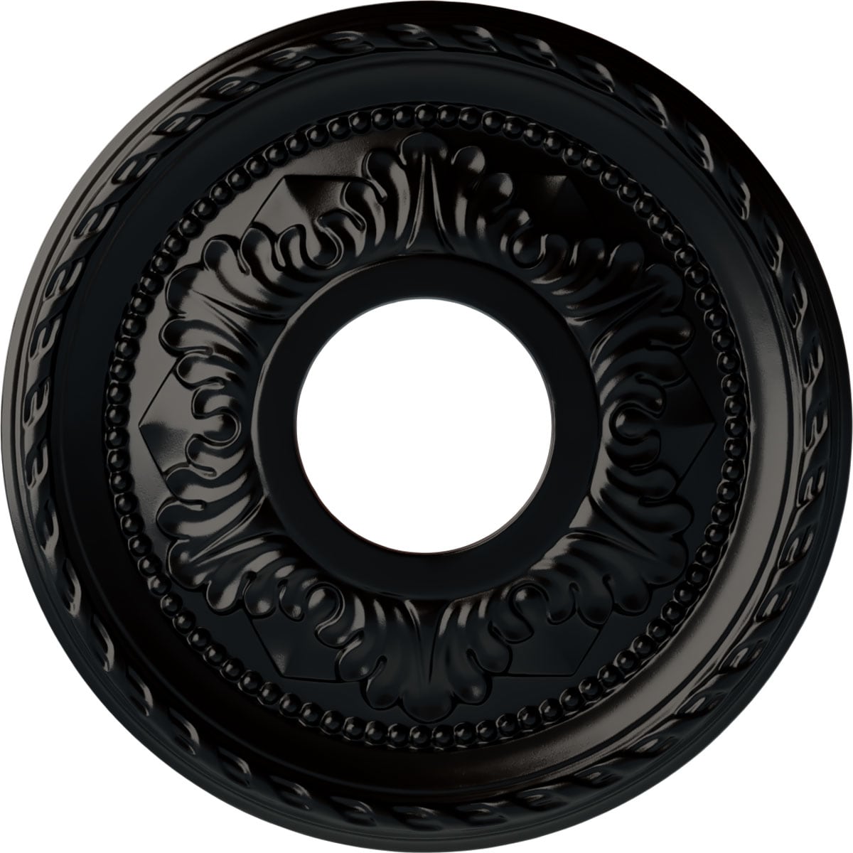 Ekena Millwork CM12PMBLF Palmetto 12.125-in W x 12.125-in L Painted Jet Black Polyurethane Whole Ceiling Medallion