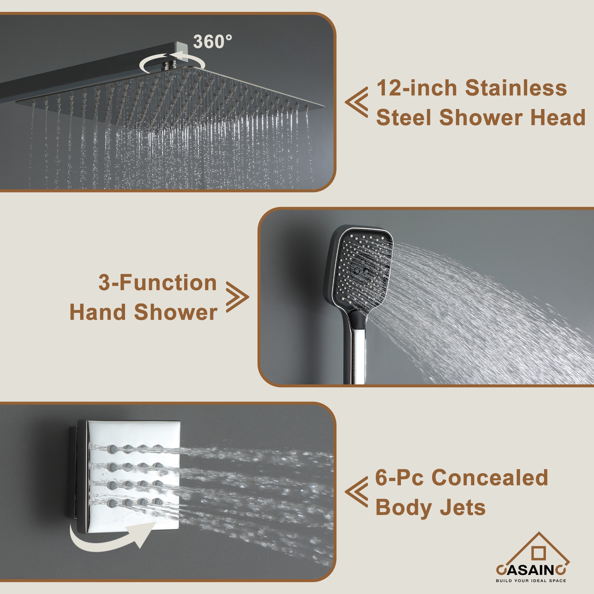 CASAINC CS6219-12CH Showerhead-Bar-Panels - View #7