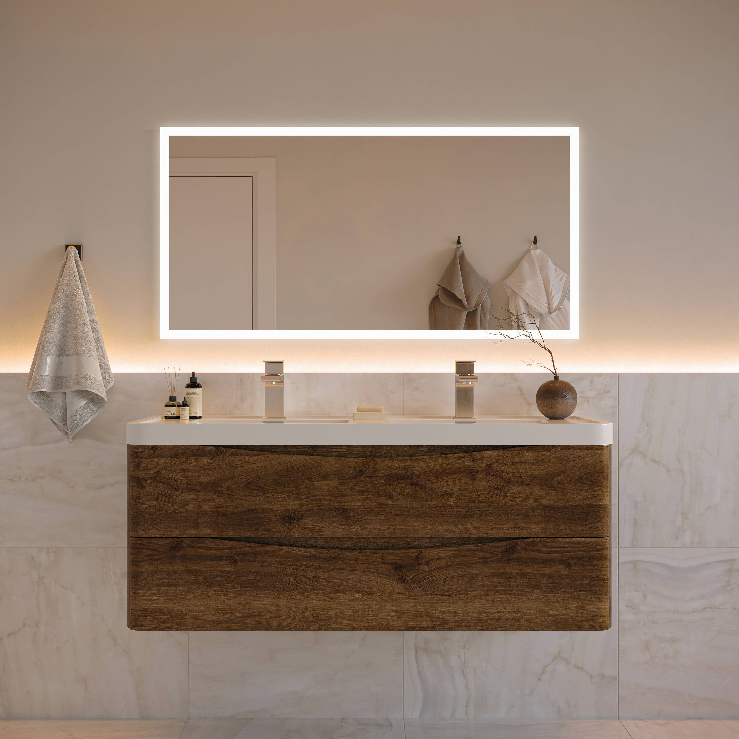 Fresca FCB9048RW-D-I Tuscany 48-in Rosewood Double sink Bathroom Vanity with White Acrylic Top
