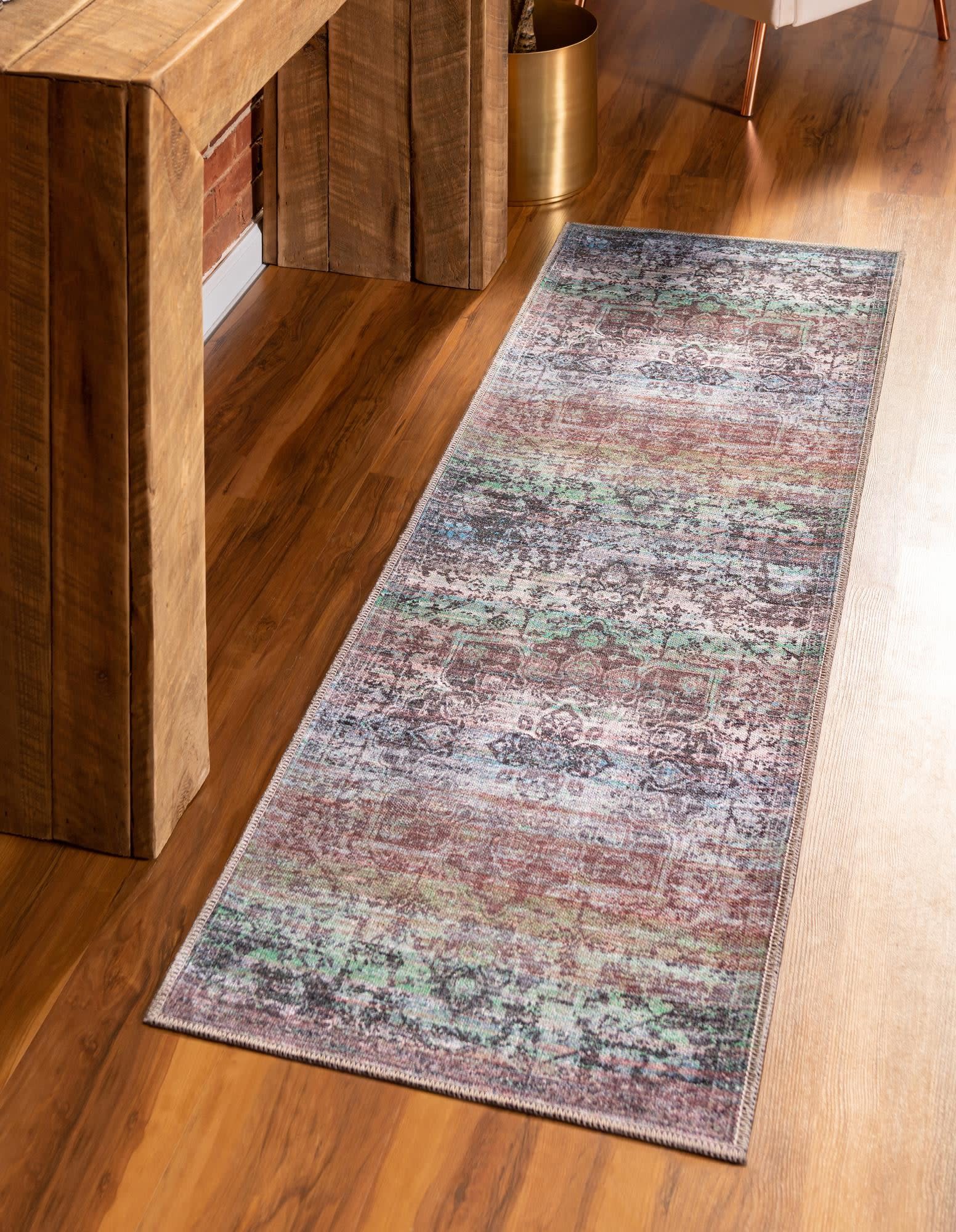 Unique Loom 3166820 Renaissance 2 x 6 (ft) Loomed Polyester Blue Green Washable Rectangular Indoor Medallion Runner rug