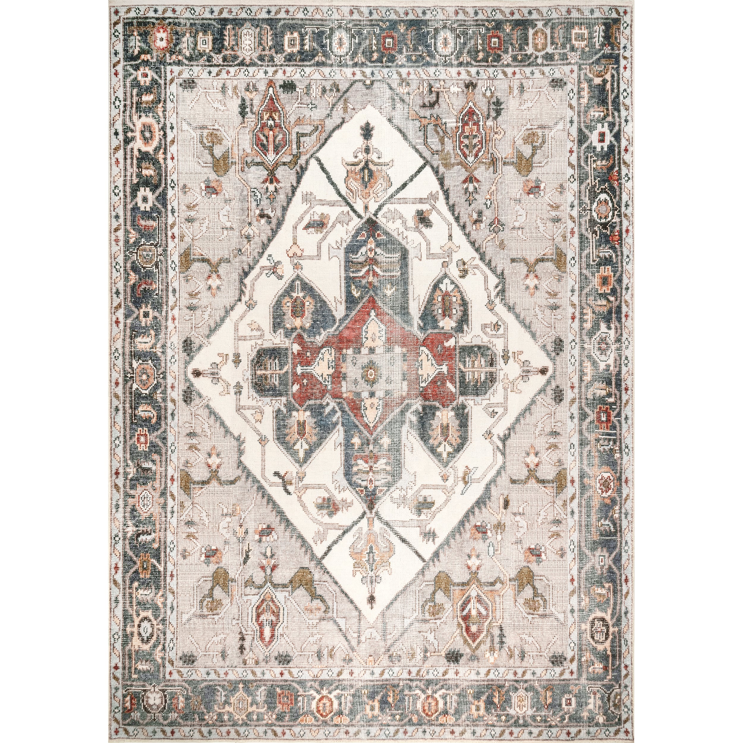 nuLOOM HJAU09A-S808 Aurora 8 X 8 (ft) Ivory Square Indoor Medallion Machine Washable Area Rug