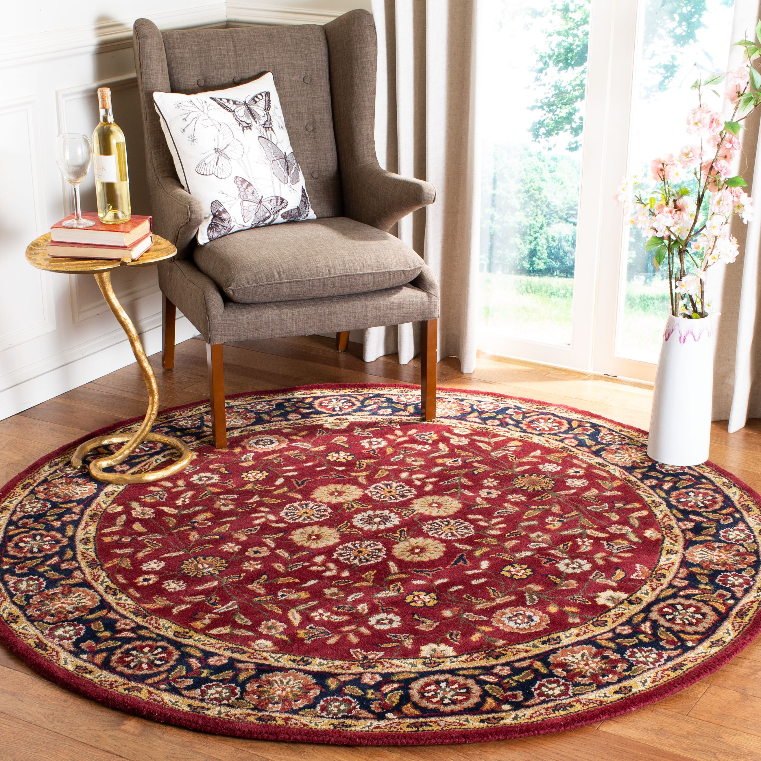  Heritage 966 Red/Navy Traditional 6ft x 6ft Round Rug