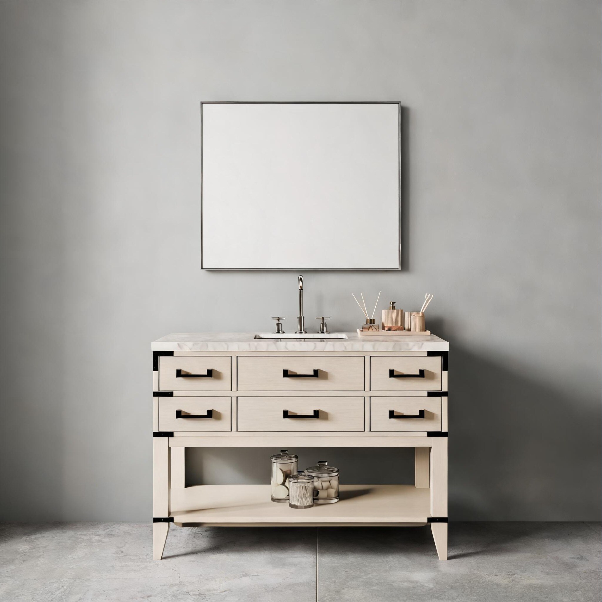 chillscreamni - Sophisticated bathroom storage with double-door vanity in crisp white oak Carrara...