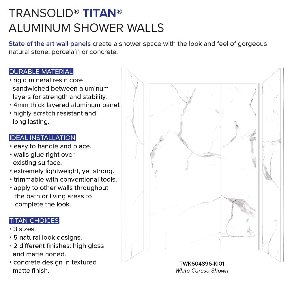 Titan 96" White Caruso Honed Shower Wall Kit