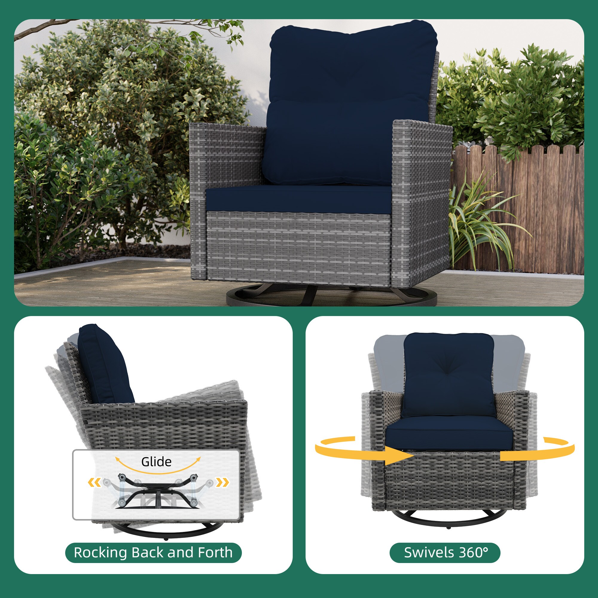 UPHA Patio Conversation-Set 10-Piece Wicker Patio Conversation Set with ...