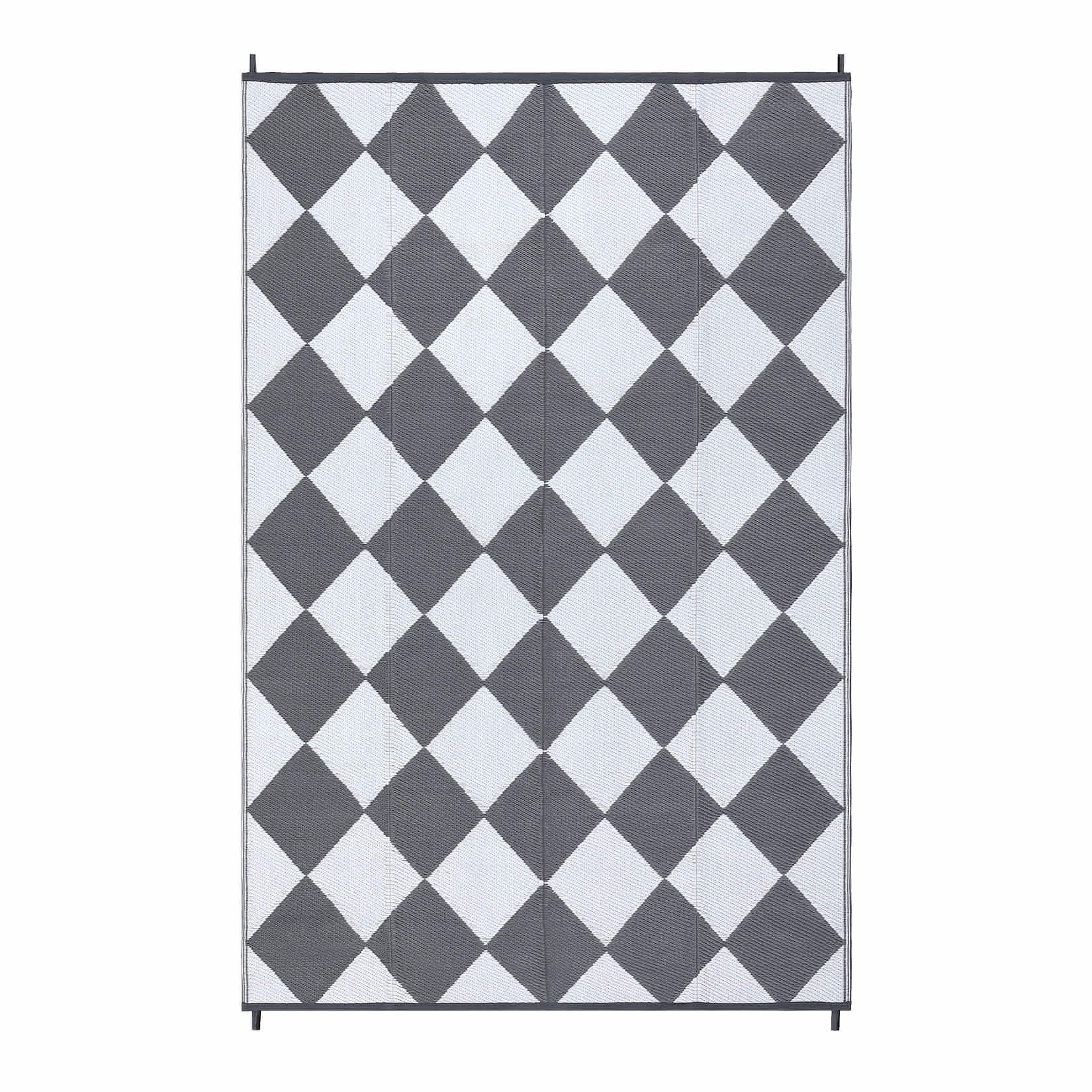 Qeetex LSN-PHO-156NJ31G 9 x 12 ft Plastic Gray White Rectangular Beach Front Porches Patio Picnic RV Camping Garage Geometry Modern Area Rug