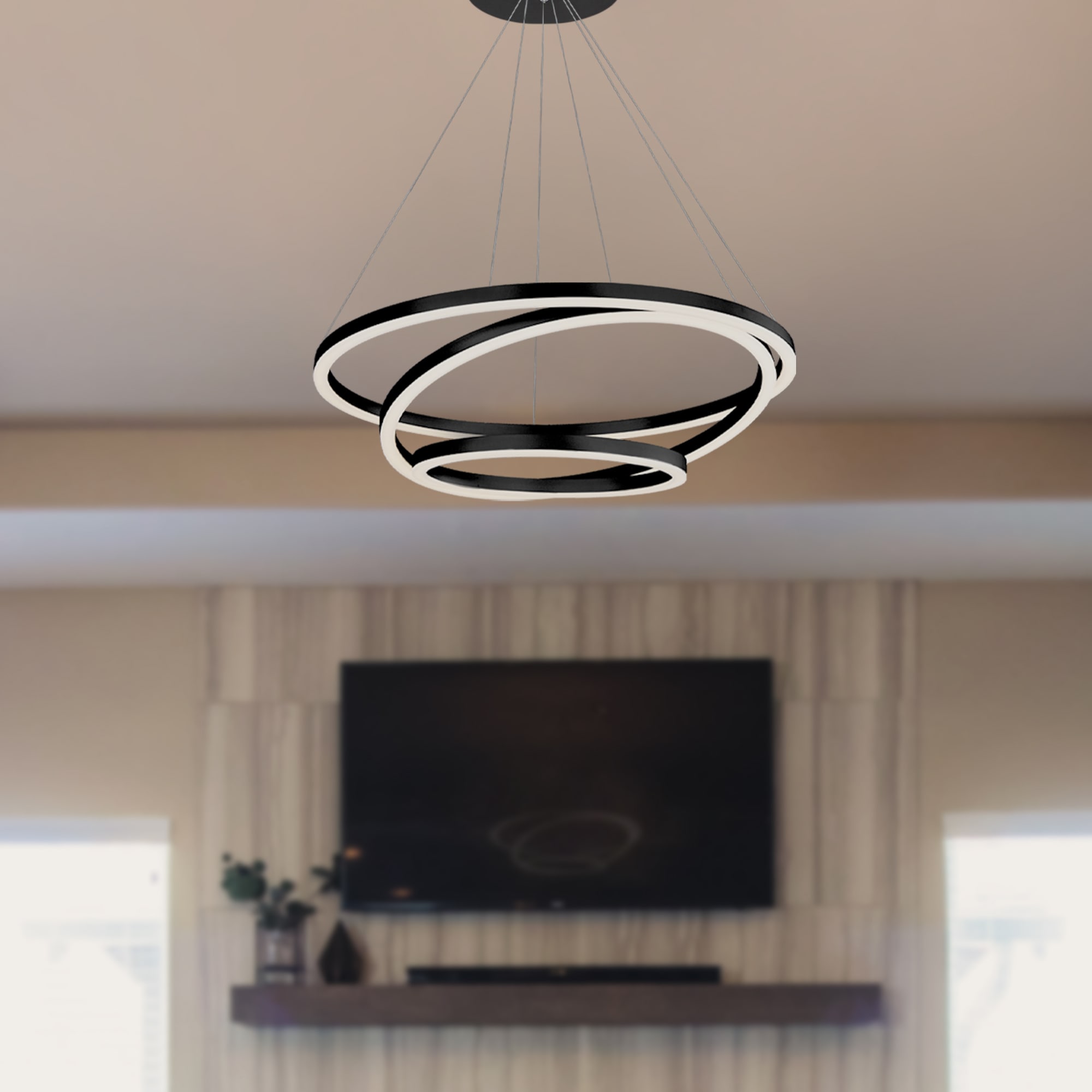 Tania Trio 32" Black Modern Adjustable Circular LED Chandelier